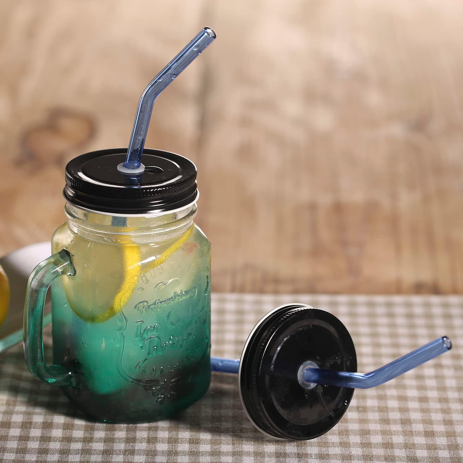 Reusable Straws Glass Straws Blue: Glass Straws Drinking Reusable Glass Straws Bent 8Mm 9 Inch Long 4 Pack Glass Drinking Straws