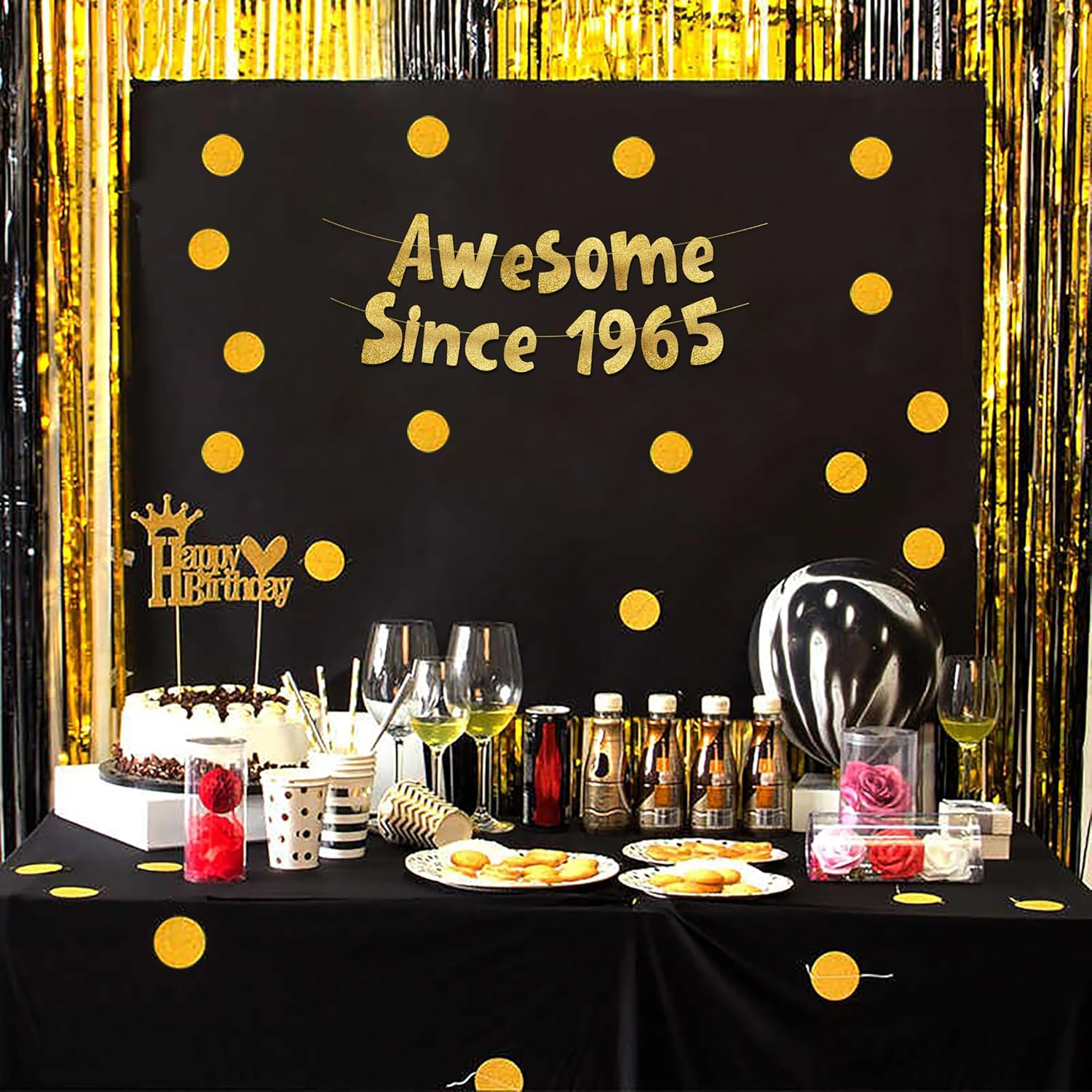 Awesome since 1965 Gold Glitter Banner - 60Th Birthday and Anniversary Party Decorations image number 1