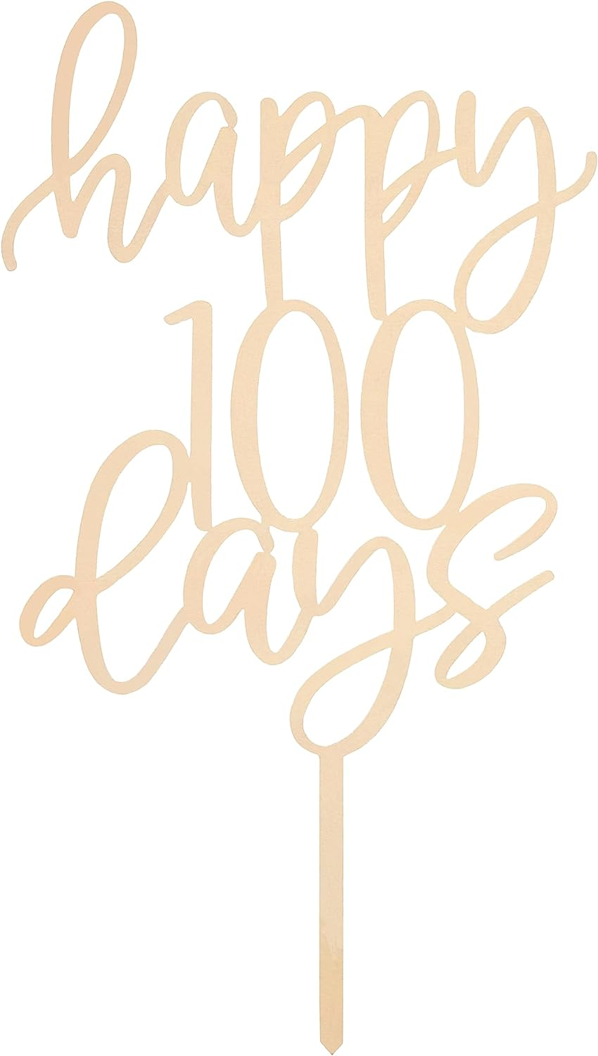 LOVENJOY Gift-Boxed Happy 100 Days Cake Topper, Baby Boy Girl One Hundred Days Party Cake Decoration, Rustic Wood image number 4