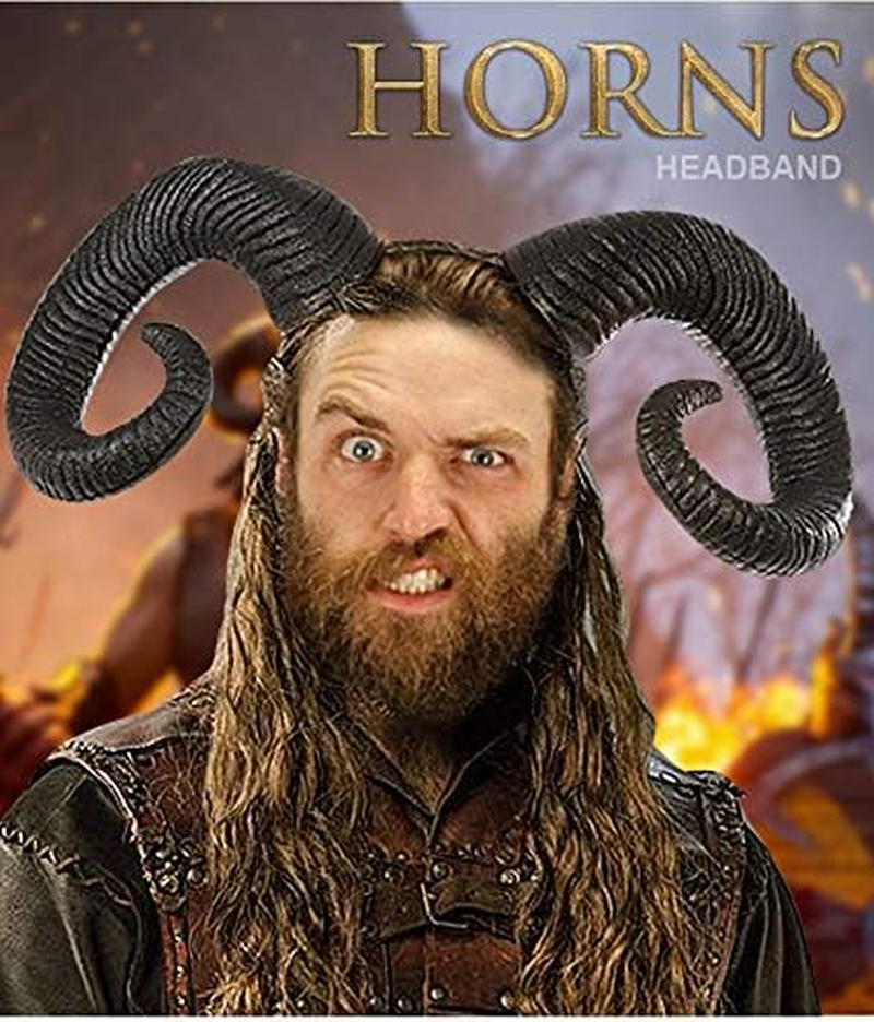 Gothic Black Horn Halloween Costume for Men Women Ram Sheep Horn Headband Hoop Cosplay Devil Horn Headwear Hair Band image number 3