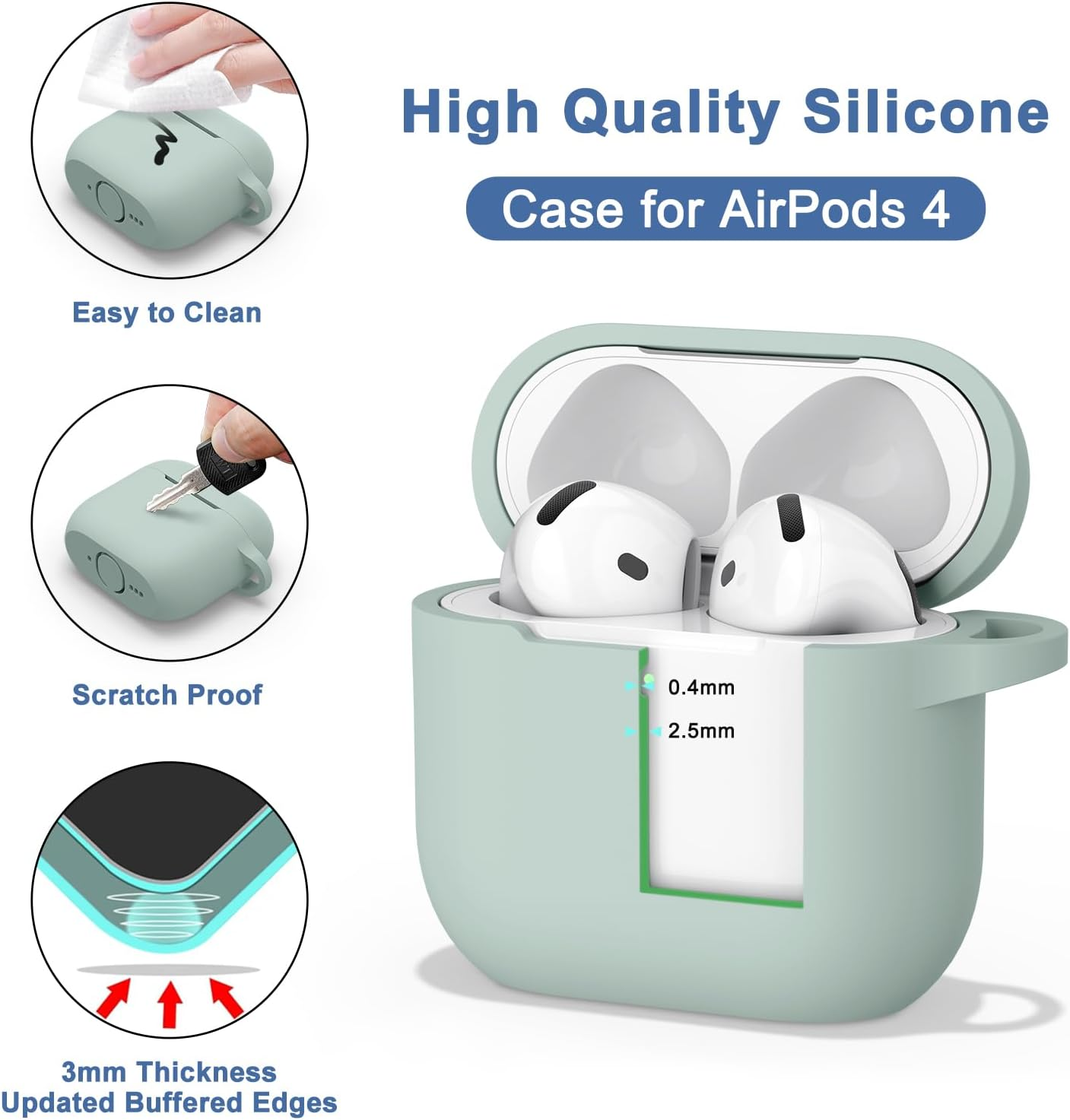Meliya for Airpods 4 Case Cover, Soft Silicone Protective Case Compatible with Apple Airpods 4Th Generation Case for Women Men, Full Protection Airpod 4 Cover with Cleaner Kit, Keychain image number 2