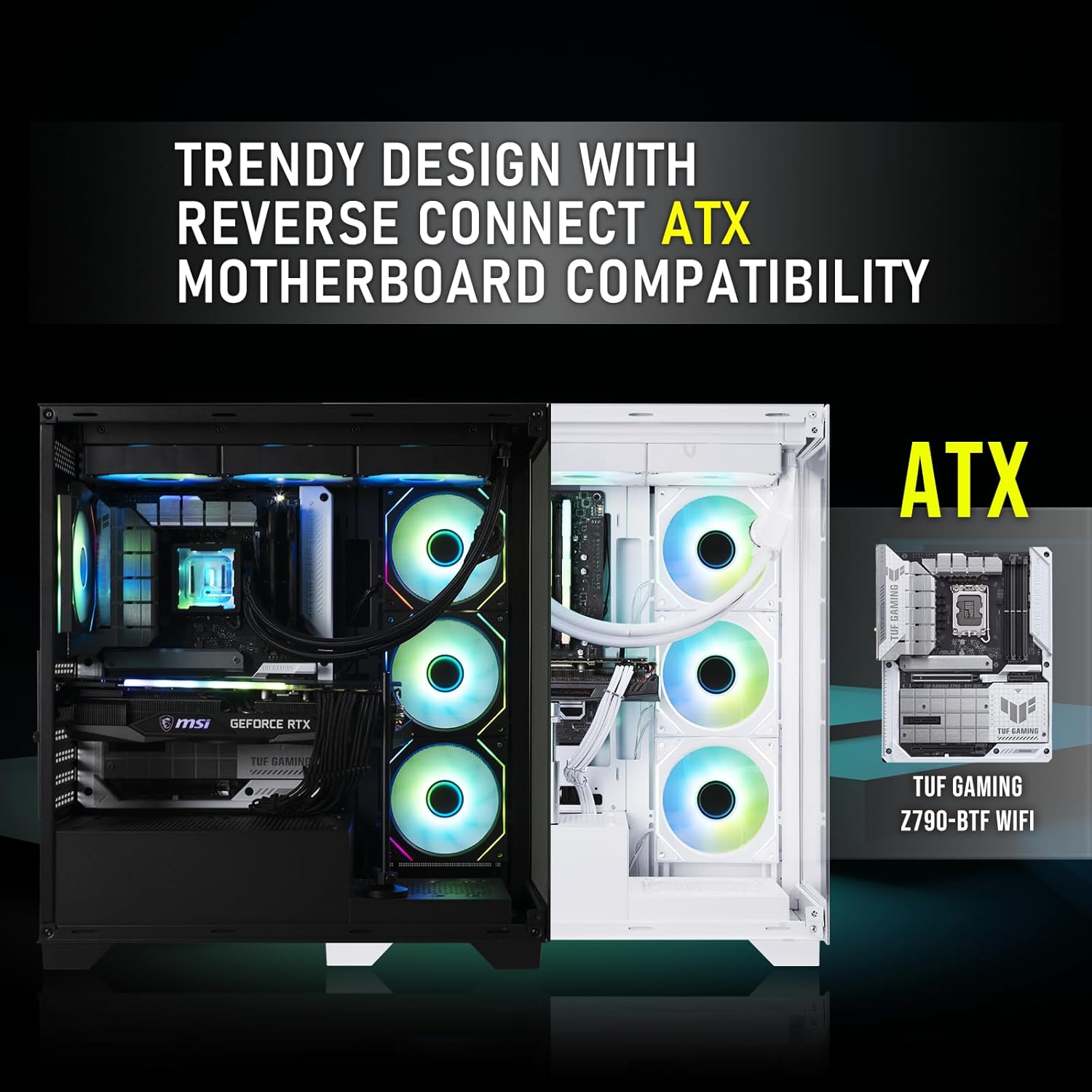 Bitfenix CETO High Airflow PC Gaming Case Premium Edition Black-Panoramic Tempered Glass&ndash;Reverse Connection Motherboard Compatible&ndash;4Xinfinity Mirroring ARGB Fans(3X Reverse)-360Mm AIO Support image number 1