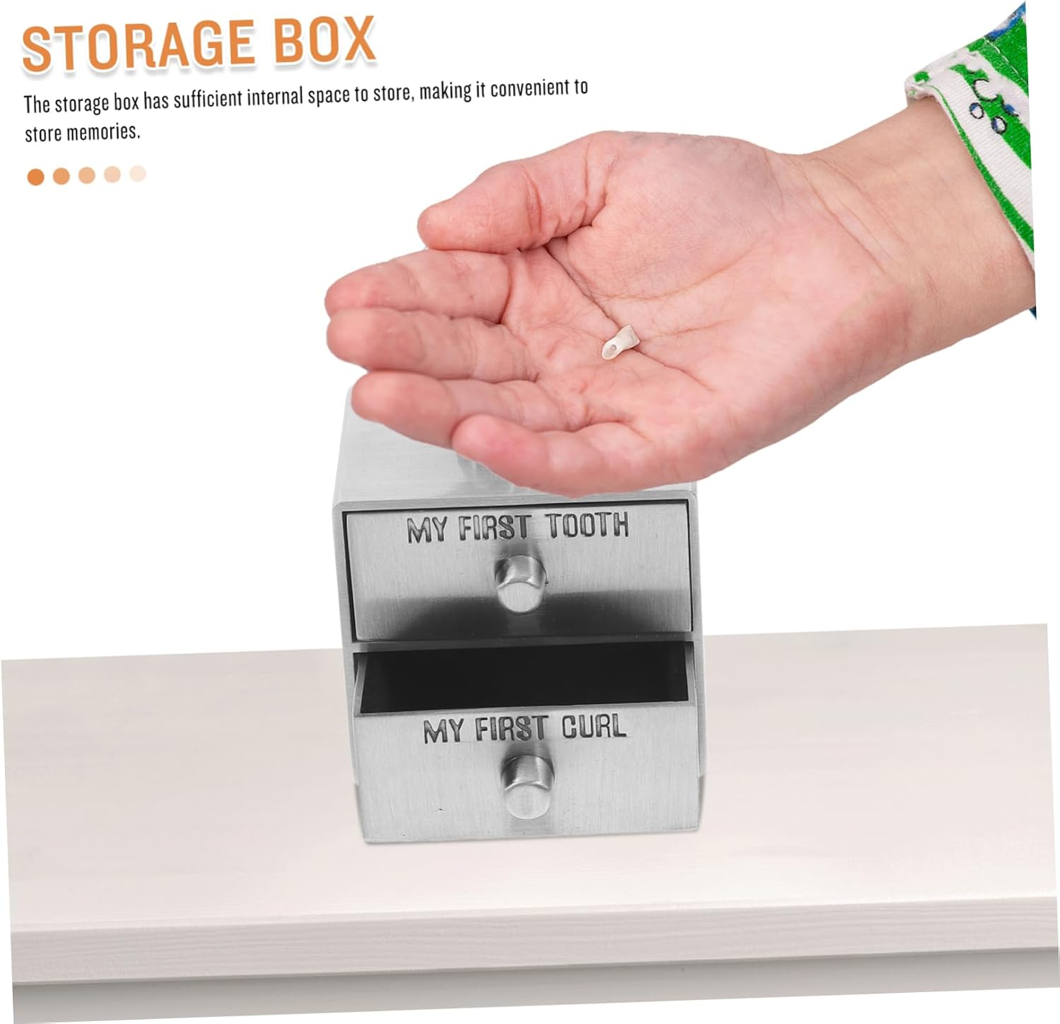 Tooth Keepsake Box First Tooth Box Safe Boys and Girls Metal Drawer Type Haircut Holder image number 1