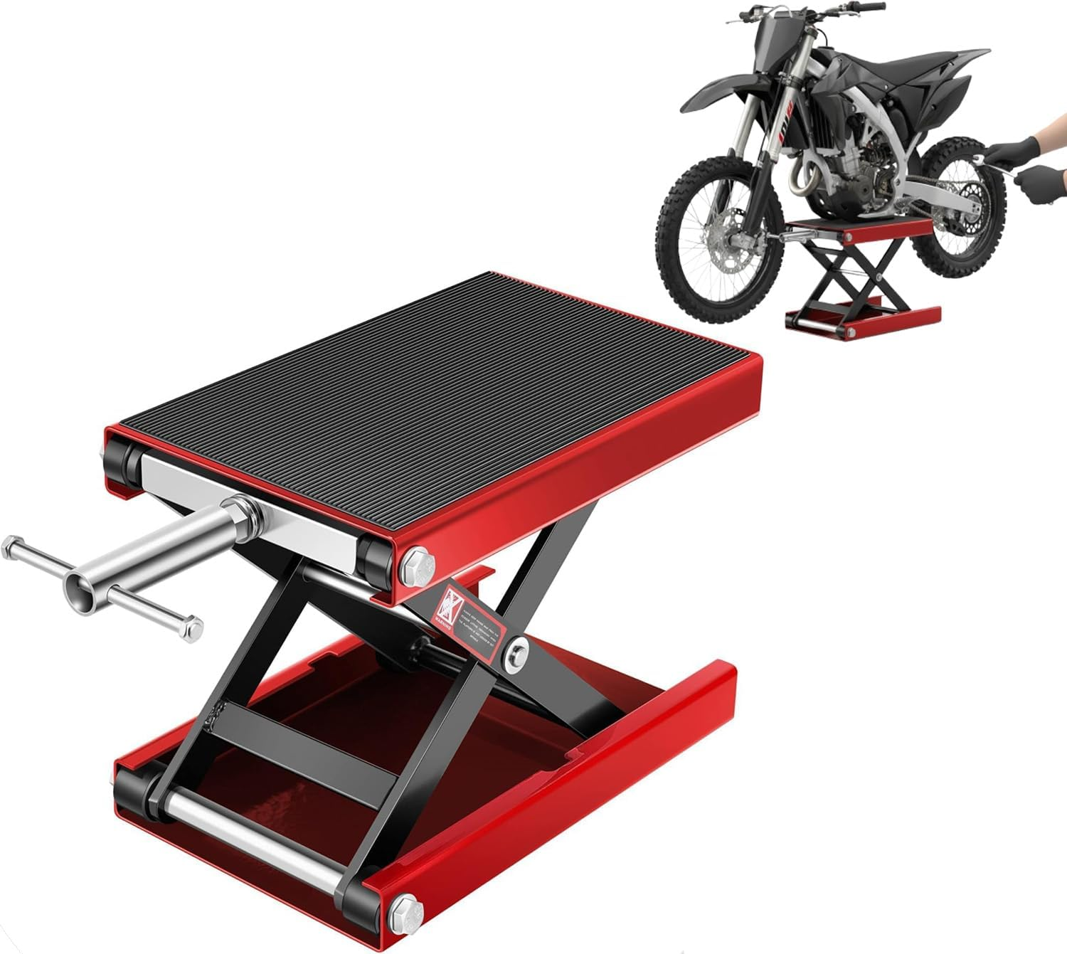 APEXORIGIN Motorcycle Lift, 500Kg Motorcycle Jack with Wide Deck & Safety Pin, 9-34Cm Center Hoist Crank Stand, Motorcycle Stand for Street Bikes, Cruiser Bikes, Touring Motorcycles (Red) image number 3