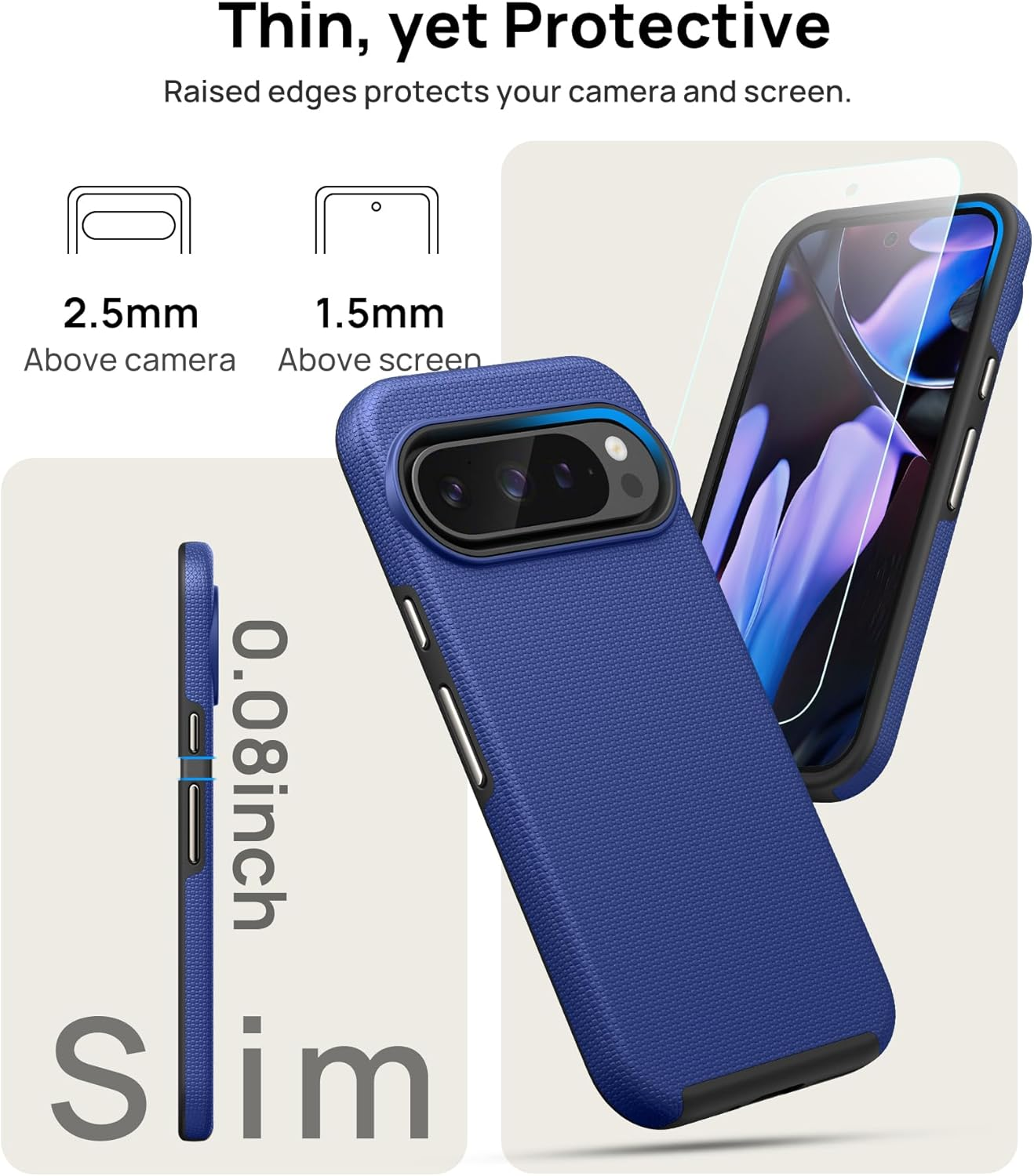 Vihibii for Google Pixel 9 Pro XL Case, [Double Layer Drop Protection] with 2X Screen Protector, Shockproof Silicone Inner Case & Rugged Outer Cover Phone Case for Google Pixel 9 Pro XL 2024, Blue image number 5