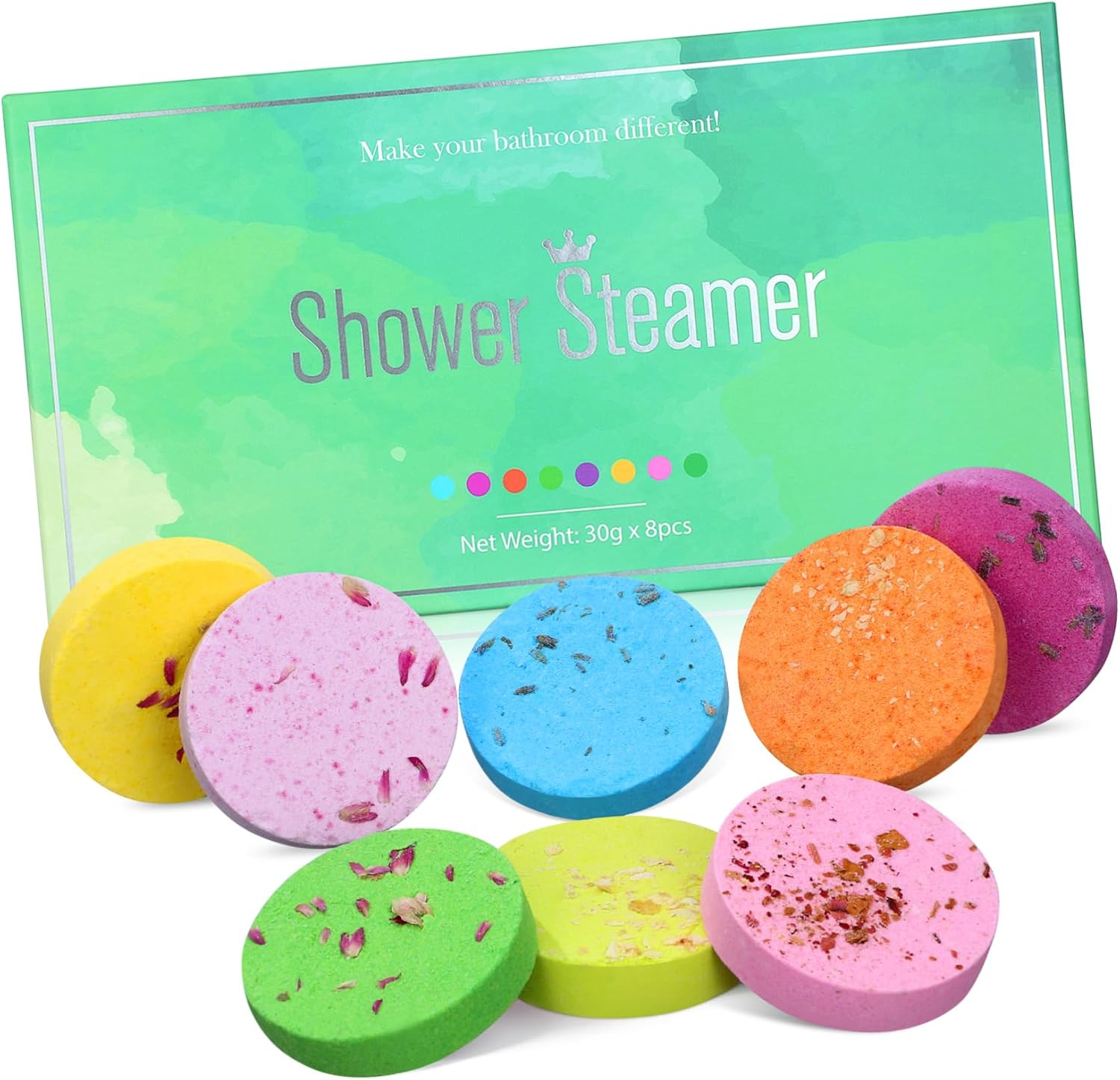 NOLITOY 8Pcs Bath Aroma Salt Tablets Dried Flowers Aromatherapy Shower Steamers Skin Nourishing Fast Dissolving Creative round Women Bath Tablet Vanilla Body Wash
