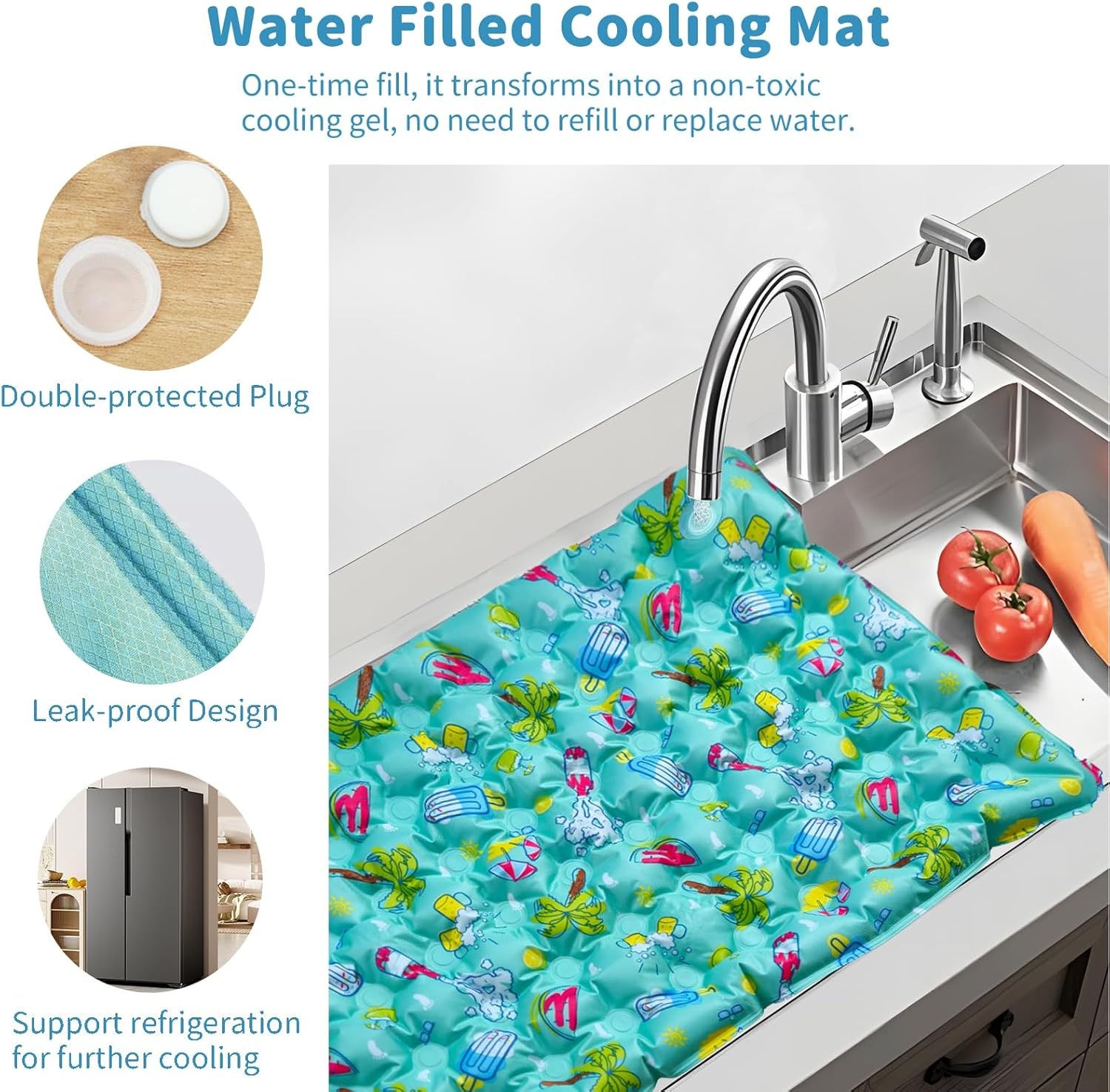 MITAIKO Dog Cooling Mat, Pet Ice Cooling Pad Sleep Bed [60X50Cm / 20"X24"] - Water Filled - Tear & Scratch Resistant for Dogs & Cats, for Pets Sofa & Crate to Keep Cool & Calm Sleep in Summer, Green image number 1