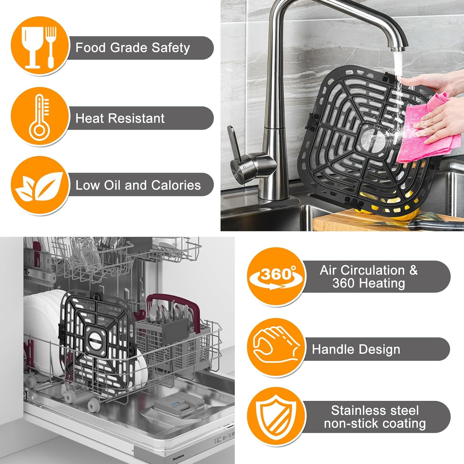 Air Fryer Replacement Parts for Instant Pot Vortex plus 6 in 1 4 Quart Air Fryer Oven, 7.5''&times;7.5'' Square Food Grade Air Fryer Grill Pan Grill Plate Crisper Plate Accessories Tray Rack image number 4