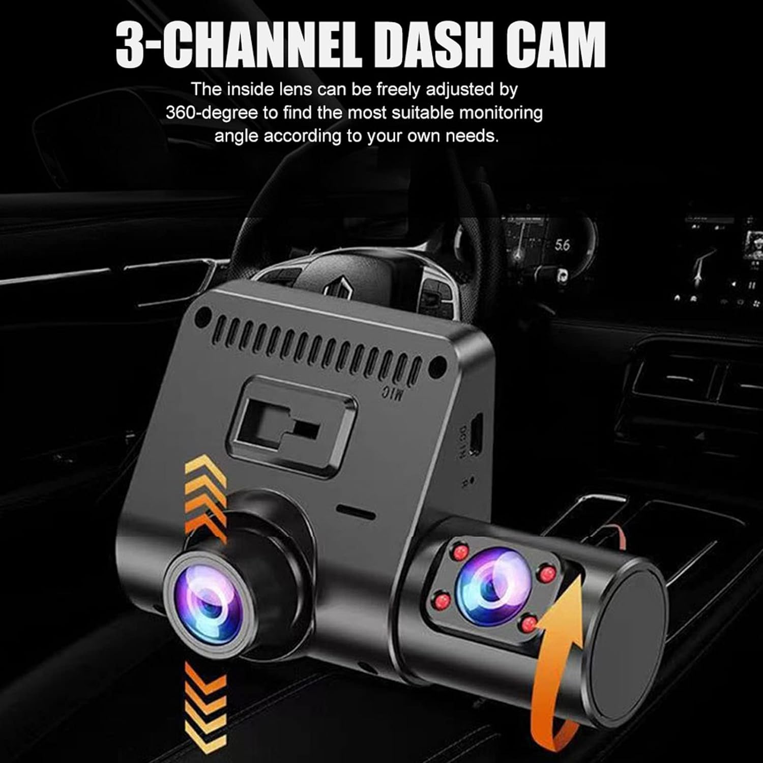 3 Channel Dash Cam Front Rear Inside, High Definition in Car Rear Cameras, Night Vision Dashcam with 170&deg; Front Wide Angle Camera for Driver Travelling Photographer image number 1