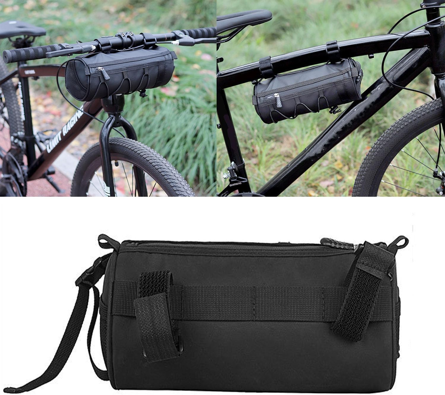 Bike Handlebar Bag Frame Bag with Shoulder Strap, Front Bag for Mountain & Road Bikes (Black) image number 1