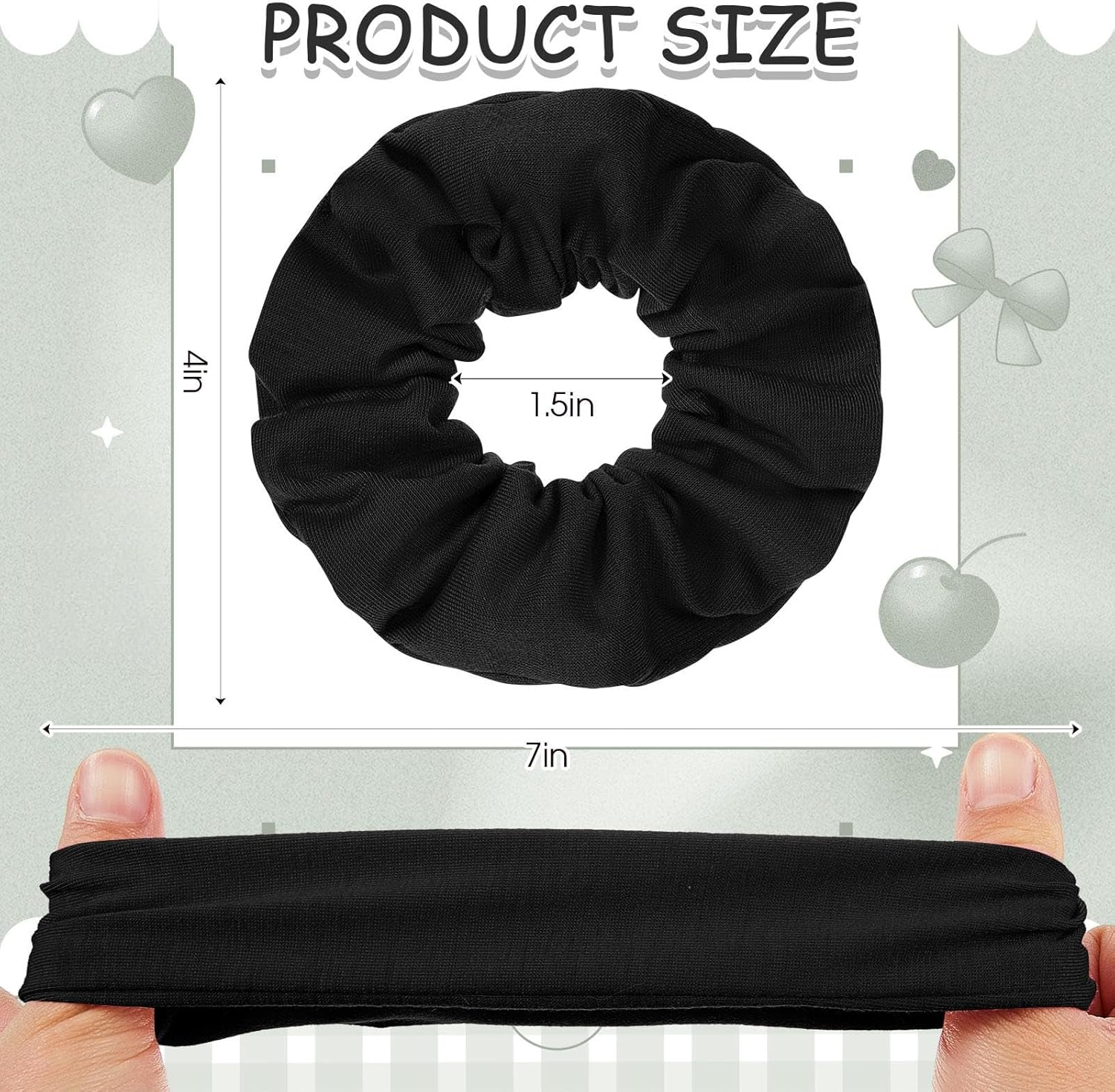 Tigeen 24 Pcs Scrunchies Bulk Soft Hair Scrunchies Cotton Solid Colors Thick Elastic Bands Ponytail Ties for Women Valentine'S Day Hair Accessories Favors (Black)