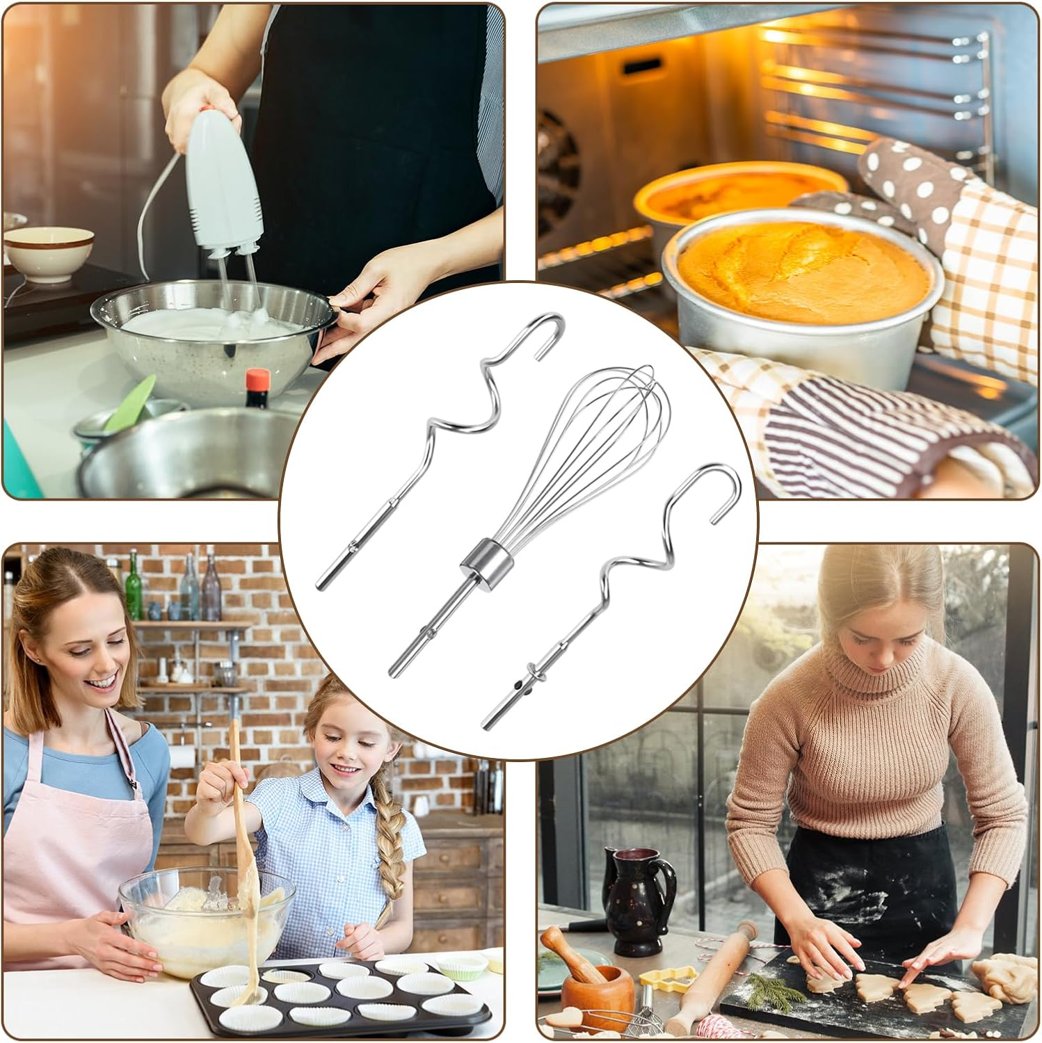 Stainless Steel Mixer Attachments Set - Includes Beaters, Dough Hooks & Whisk for Kitchenaid & Hand Mixers - Ideal Kitchen Accessory for Effortless Mixing, Blending and Whisking - 3 Piece Set image number 5