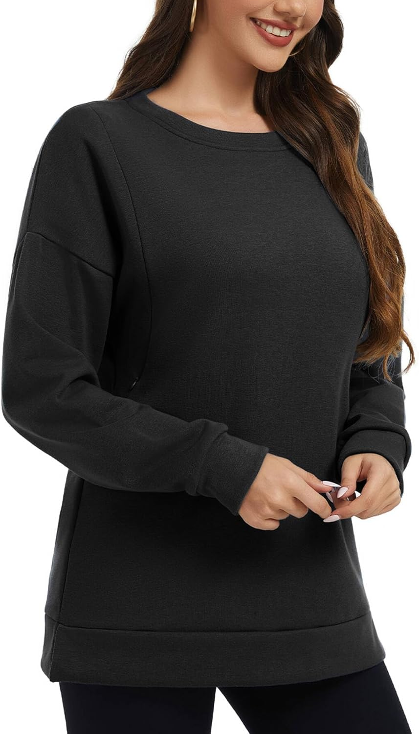 Smallshow Women'S Nursing Sweatshirt Tops Fleece Long Sleeve Breastfeeding Clothes