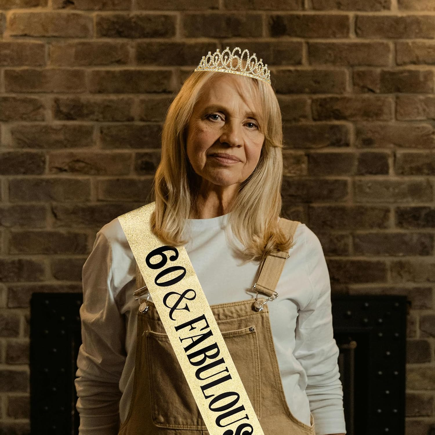 KIUEZIR Golden 60Th Birthday Tiara & Sash Set - Rhinestone Alloy 60Th Crown with Comb & Glitter Ribbon "60 & Fabulous" for Mom'S & Grandma'S Birthday Parties, Anniversaries and Photoshoots image number 6