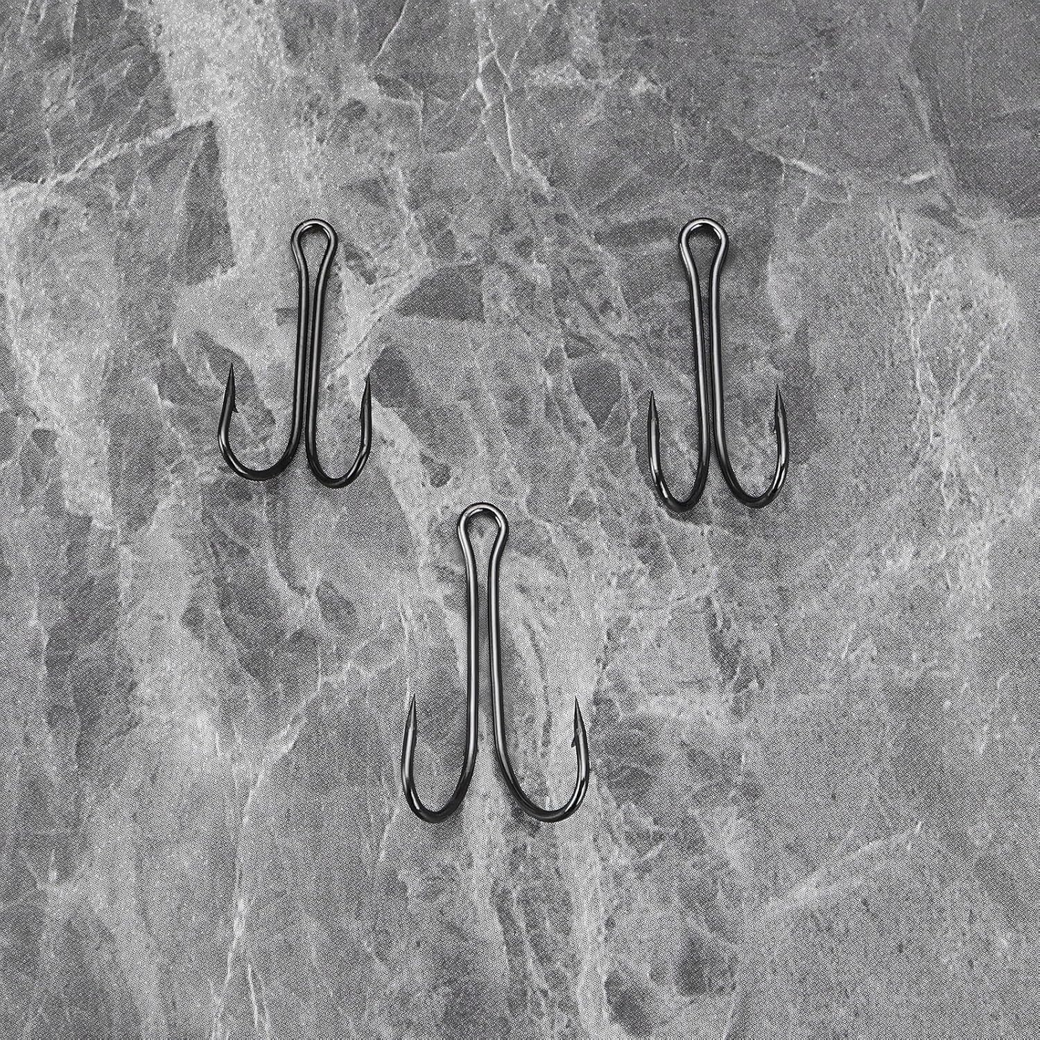 SG Store 55PCS Double Fishing Hooks #1-#3/0 High Carbon Steel Fishing Double Hooks Sharp Open Shank Barbed for Saltwater Freshwater image number 4