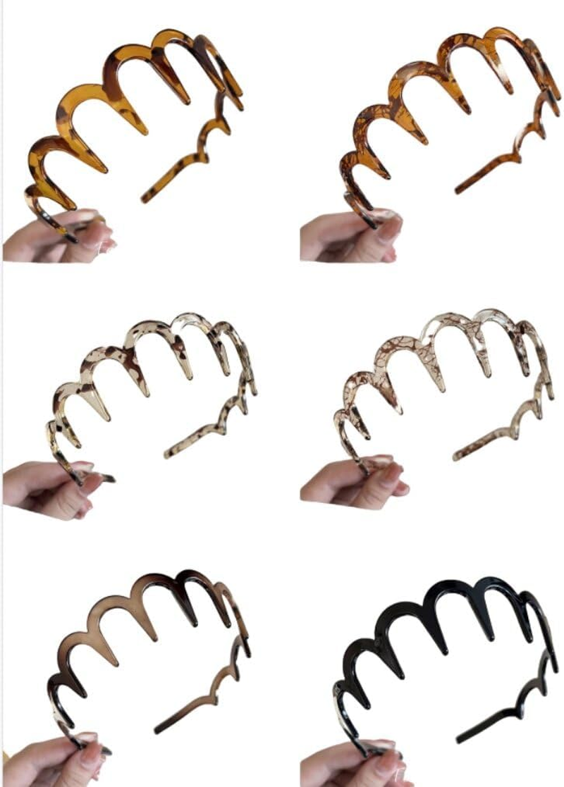 Zig Zag Headbands, 6 Piece Wavy Hair Comb Shark Tooth Headbands,Zigzag Shark Tooth Headbands Comb,Wavy Zigzag Plastic Hair Hoops,Plastic Zig Zag Headbands with Teeth for Women or Girls