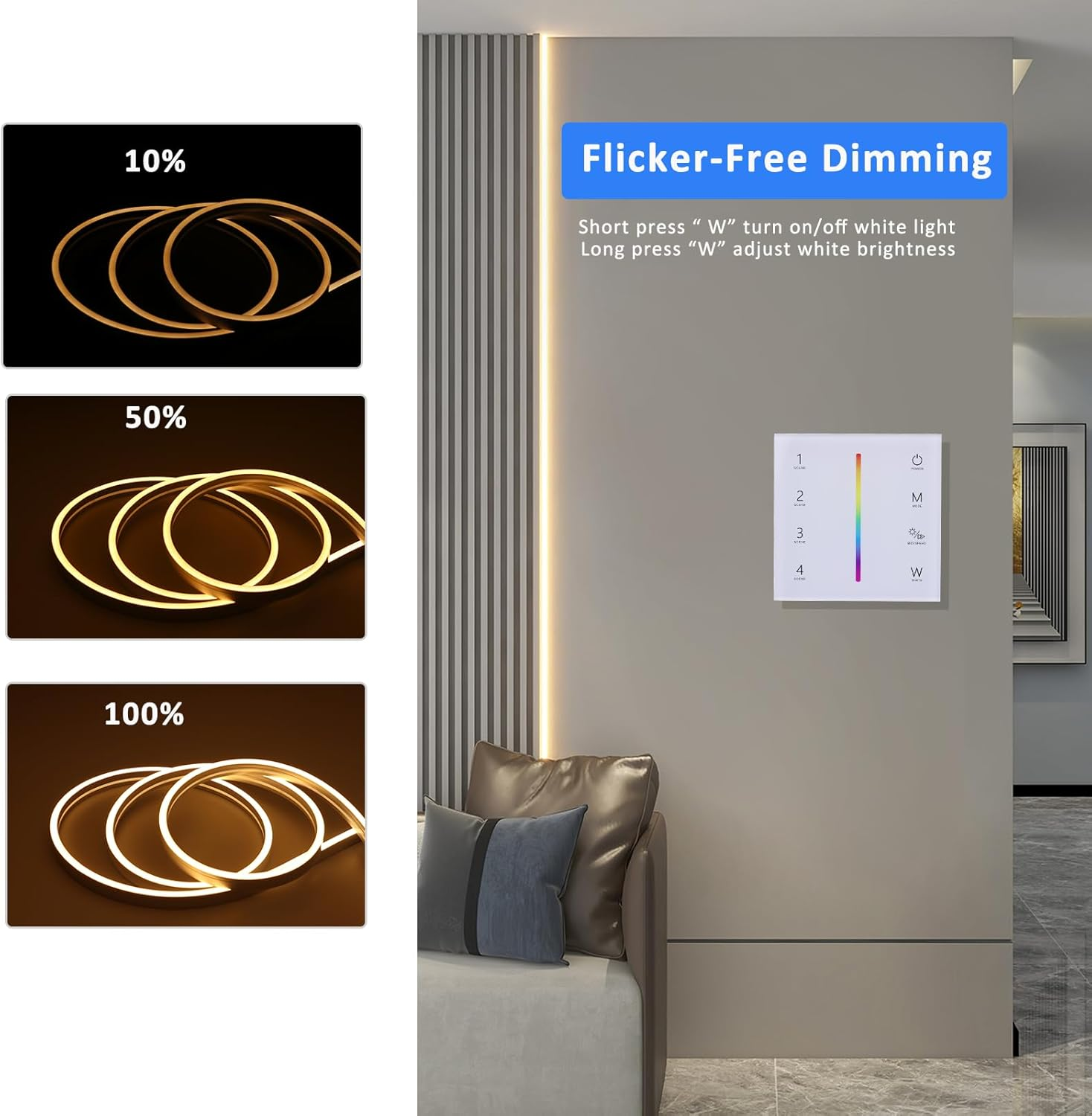 JOYLIT RGBW LED Controller 12-24V 4 Channel X 3A/CH, 2.4Ghz RF Wireless Wall Touch Panel LED Controller for RGBW CCT RGB LED Strip Colour Changing and Dimming (86 X 86 X 33 Mm) image number 1