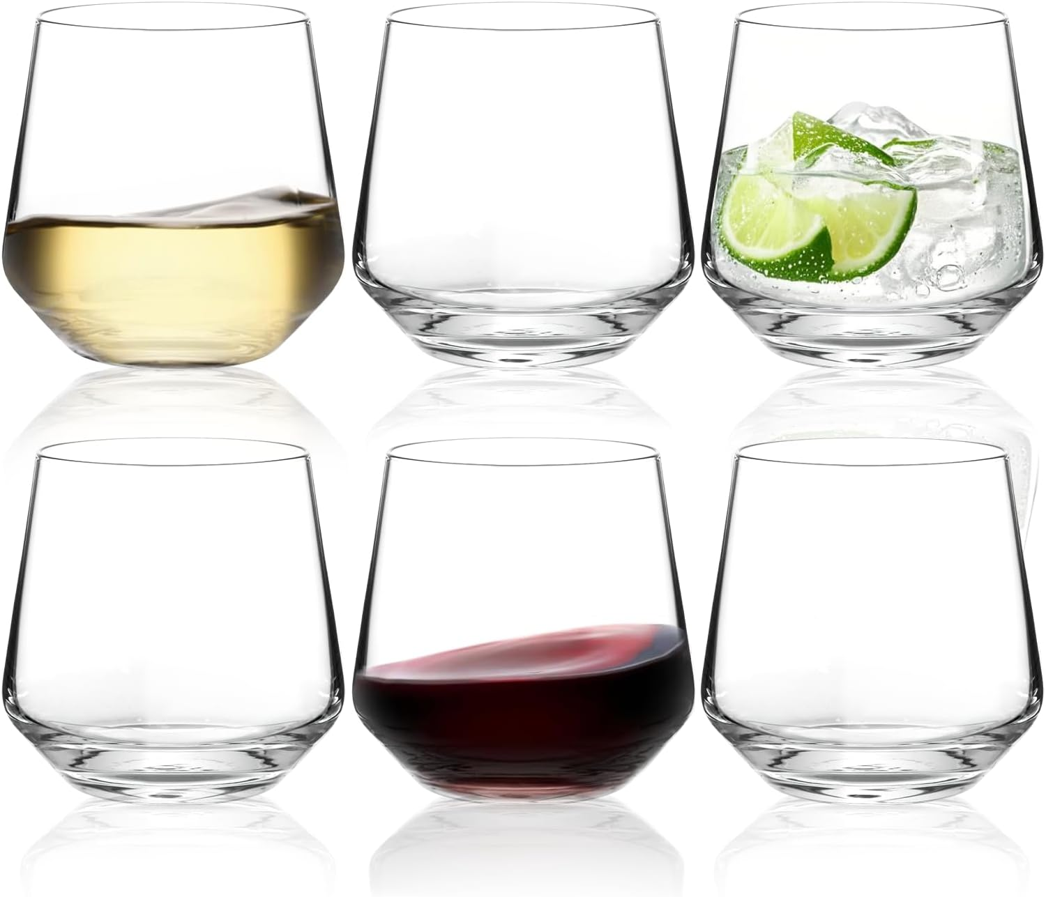 XURUIAU 6Pcs Stemless Wine Glasses for Red, White, Rose Wine, Gin, Cocktail，410Ml，Modern Design Drinking Glasses Set image number 6