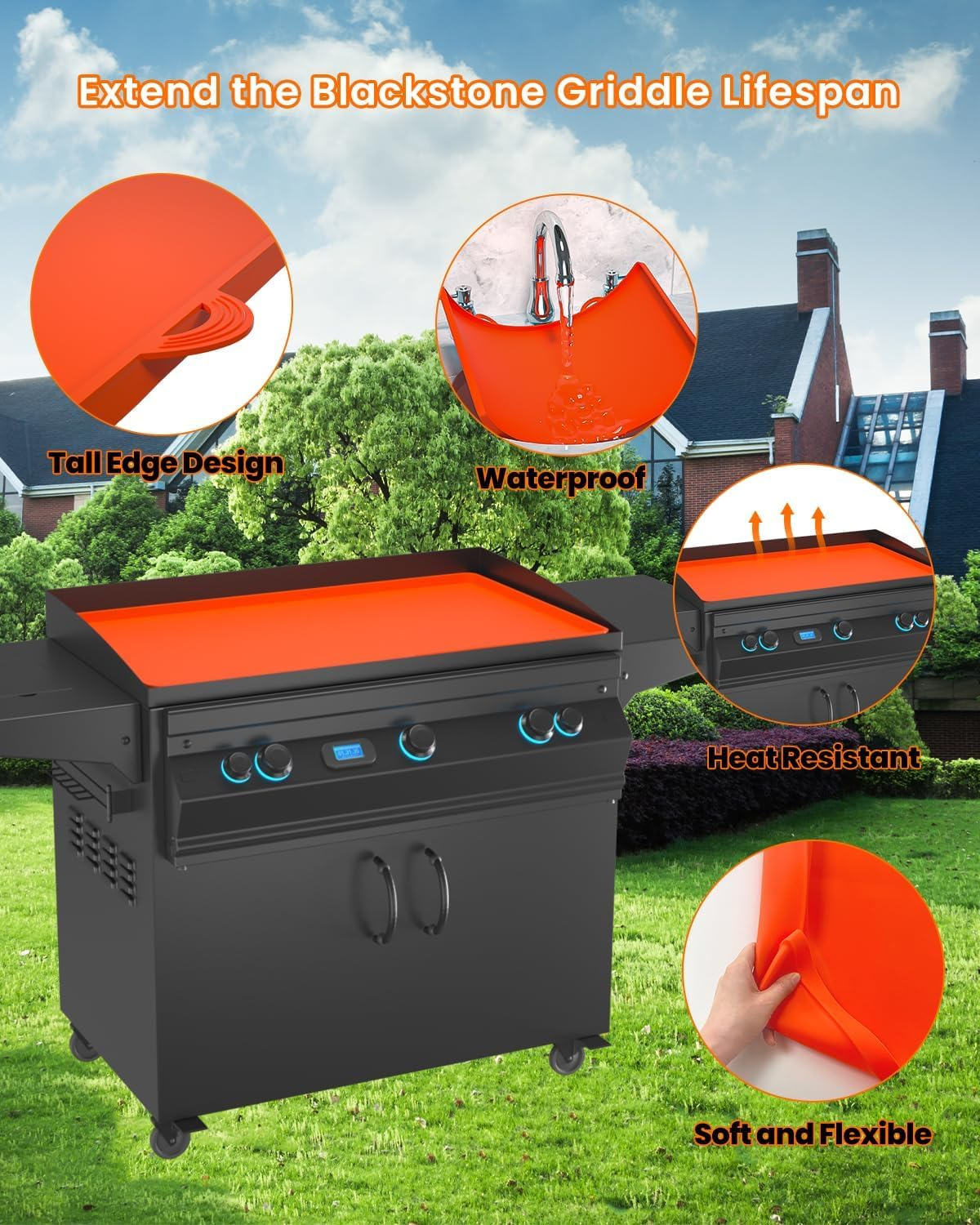 36" Silicone Griddle Mat for Blackstone - Heavy Duty Food Grade Buddy Top Protective Cover Accessories Grill BBQ Reusable for Outdoor All Season Cooking with Handle image number 4