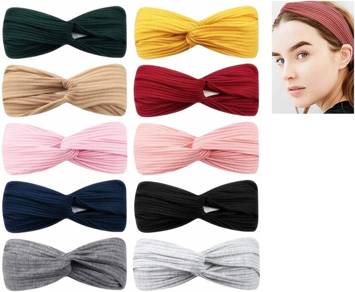 10 Pcs Headbands for Women Twist Knotted Women Head Bands Boho Stretchy Hair Bands Non Slip for Girls, Criss Cross Turban Plain Headwrap Yoga Workout Vintage Hair Accessories image number 5