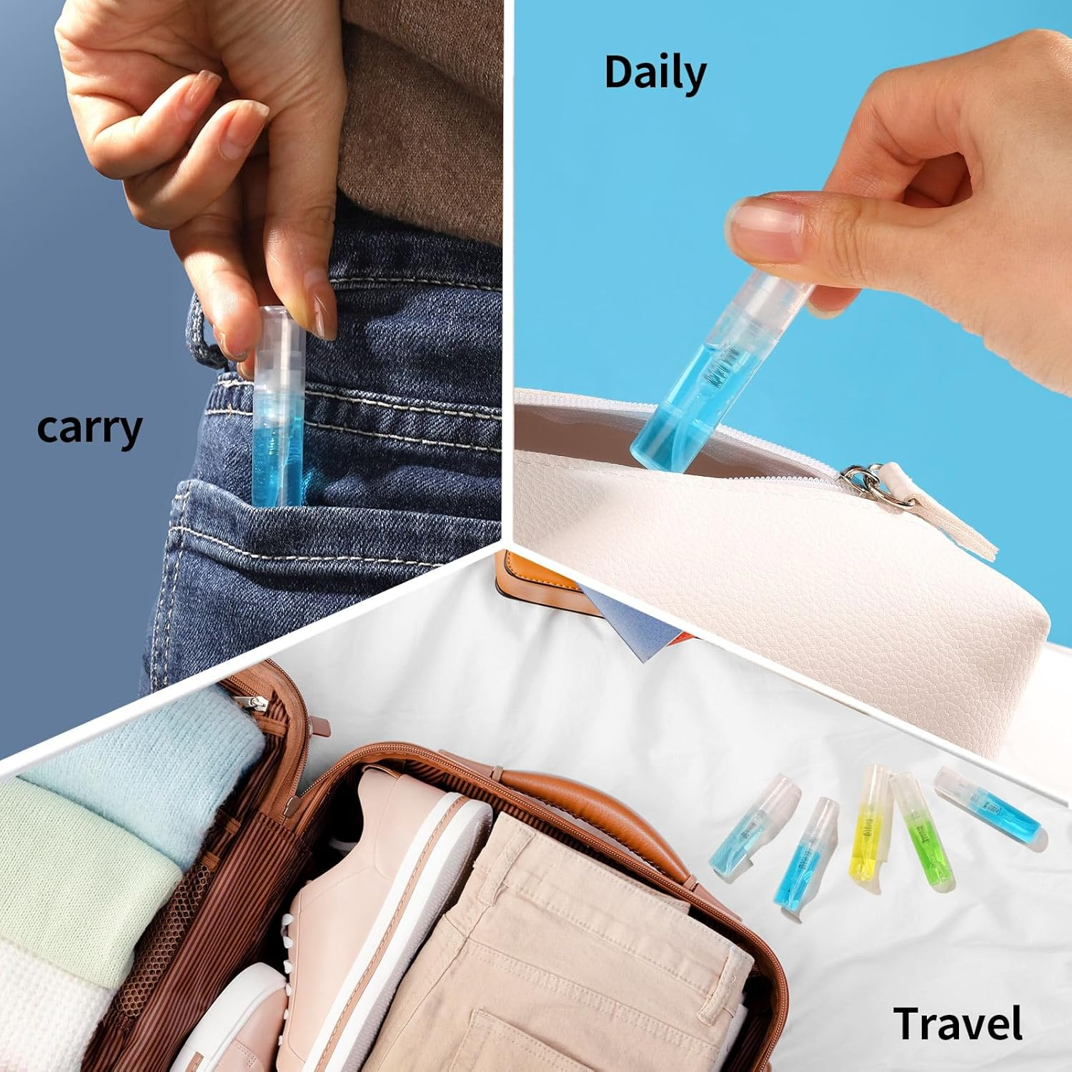 Fandamei Mini Spray Bottle, 60PCS 2Ml Mini Clear Plastic Spray Bottle Empty, Fine Mist Refillable Mini Perfume Bottle. Small Empty Sample Containers Bottle. 2Ml, 60 Pack, Clear, FANL-093 image number 6