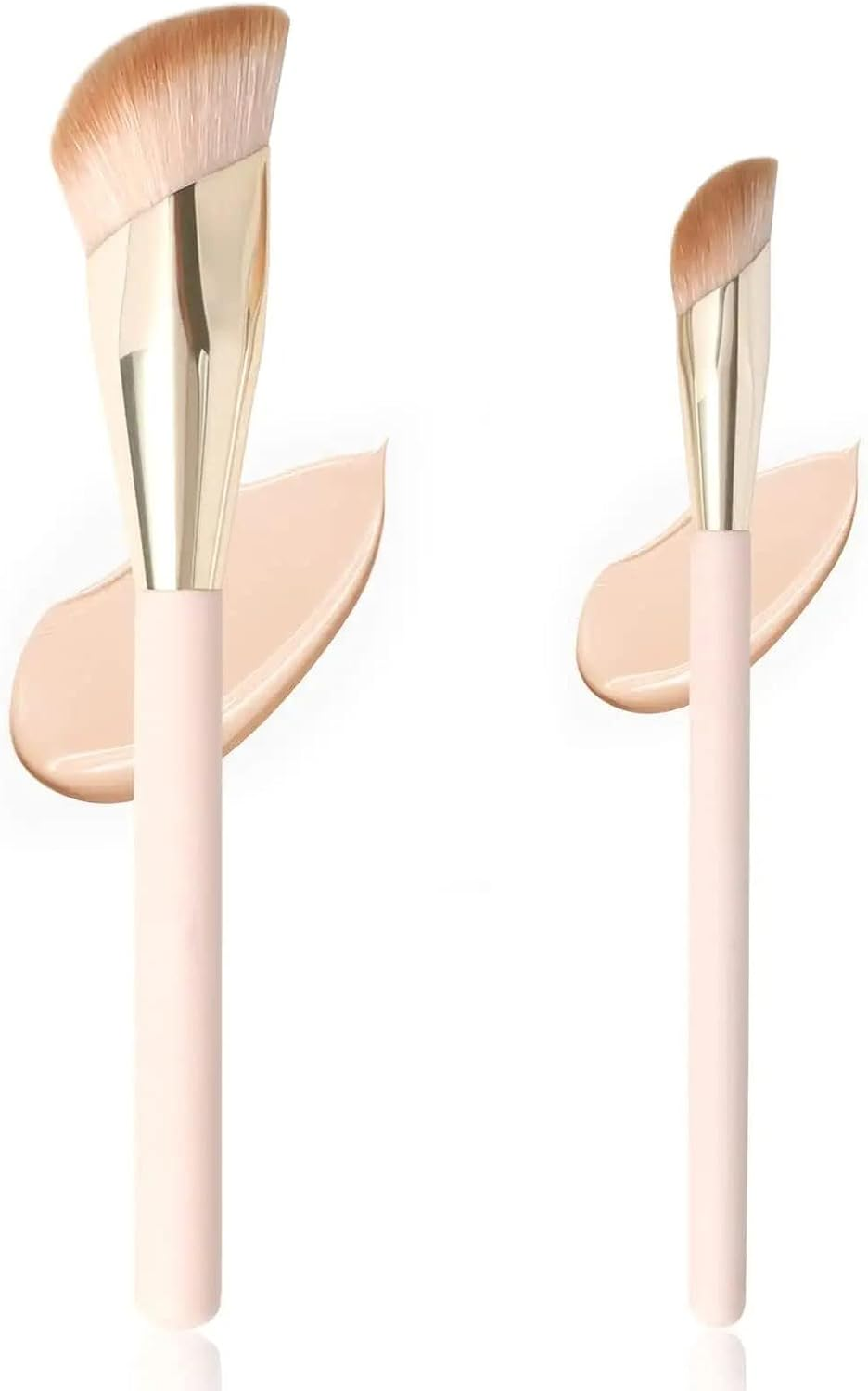 MYKAGS 2 Pcs Angled Cream Foundation & Small under Eye Concealer Brush Set, Oblique Golden Fluorescent Powder Foundation Make-Up Brush, Black Eye Circle Small Makeup Brush image number 5