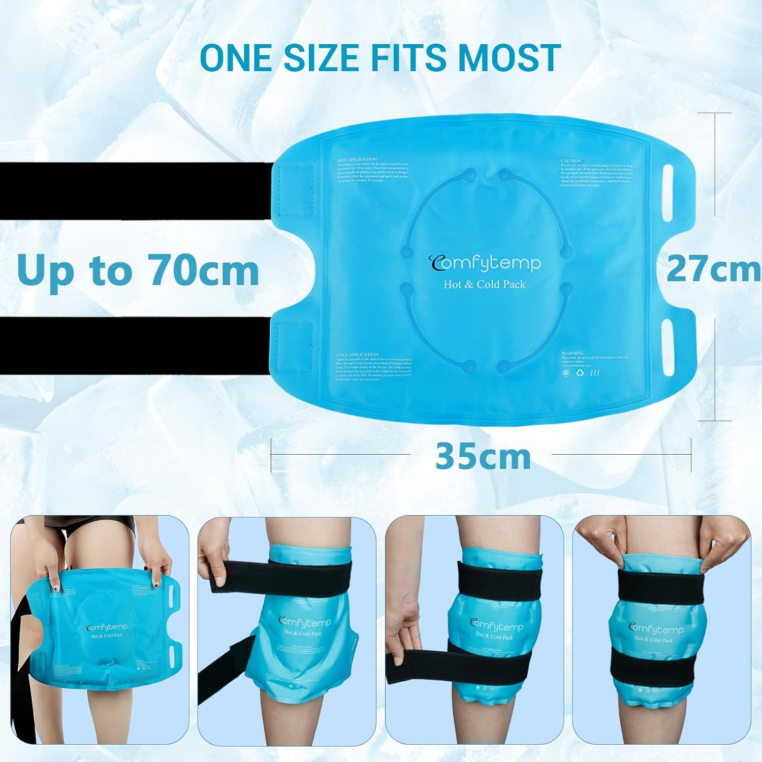 Comfytemp 27X35Cm Knee Ice Pack for Injuries, Reusable Gel Cold Pack for Knee Pain Relief, Hot & Cold Compress Therapy for ACL Injury, Knee Replacement Surgery, Arthritis, Bruises & Sprains image number 1