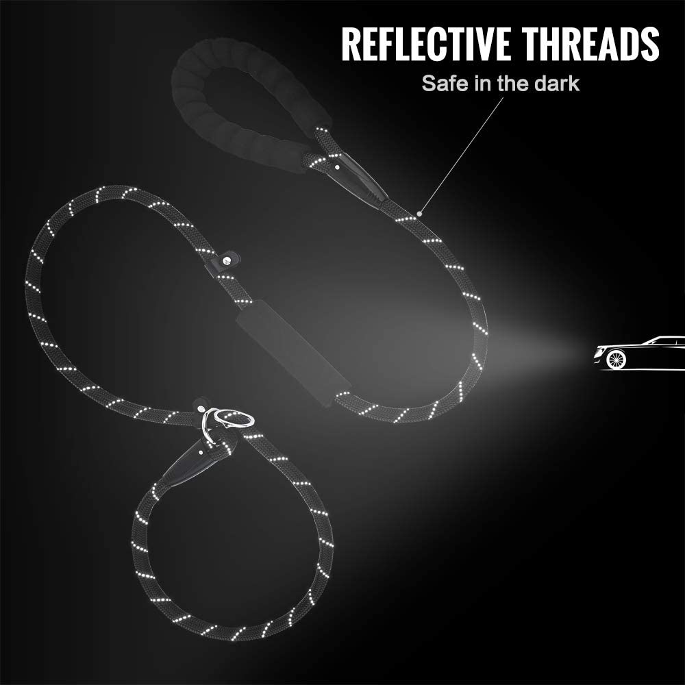 PLUTUS PET Slip Lead Dog Leash - Anti-Choking with Traffic Padded Two Handles, Reflective Strong Sturdy Heavy Duty Rope, 6FT Training for Medium Large Dogs, 6' Black - Red image number 6