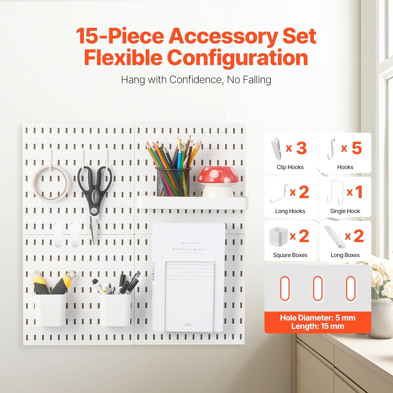 VEVOR Pegboard Combination Kit, 280 X 280 Mm Plastic Pegboard, 4 Panels, Peg Board Wall Organizer Kit with Accessories, for Garage Tool Storage Kitchen Living Room Craft Room Office Bathroom, White