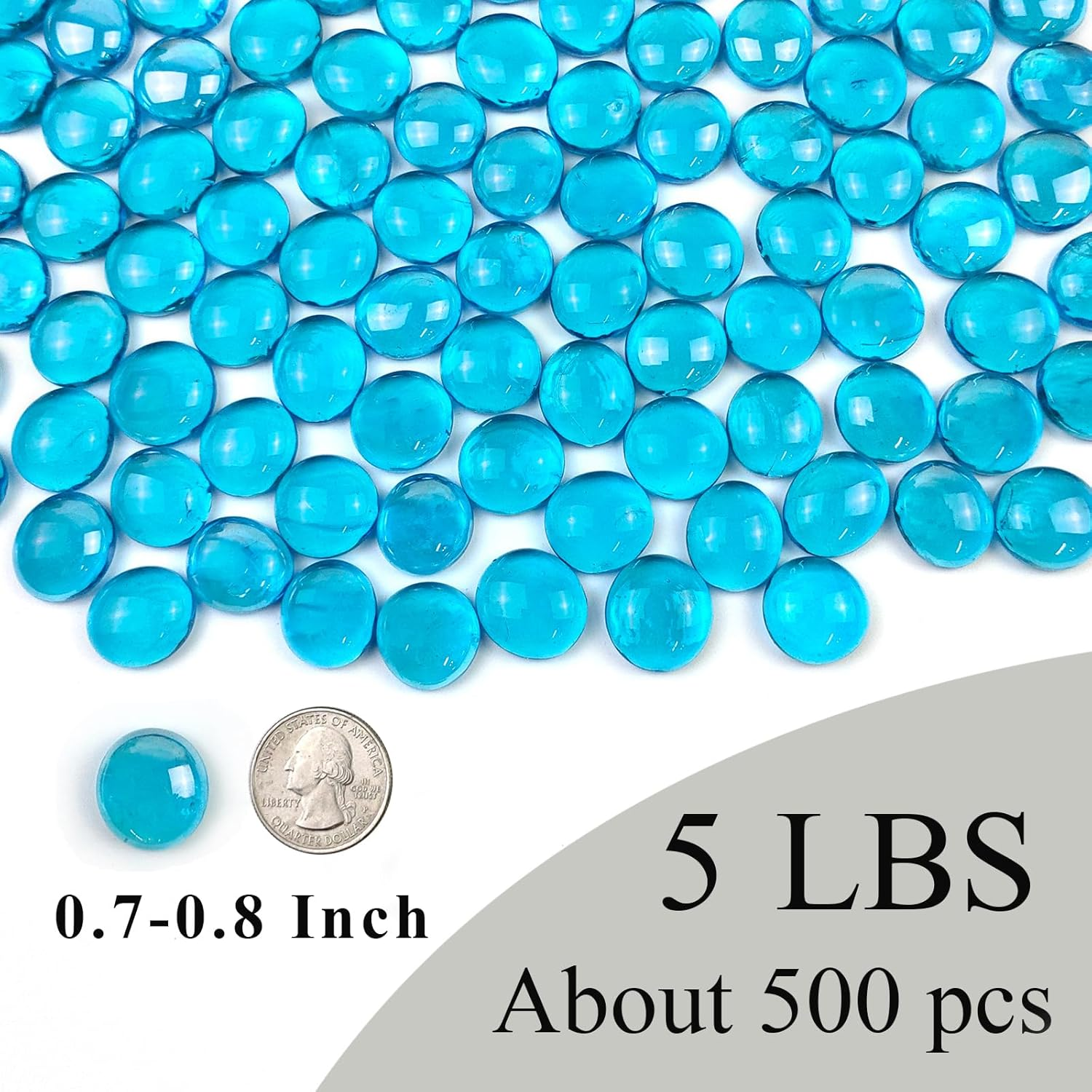 5Lb Blue Flat Glass Marbles for Vase Fillers, 500 PCS Glass Pebbles, Decorative Glass Rocks for Vase Fish Tank Candle Fountains Crafts Centerpieces Firepit and Home Decor image number 4
