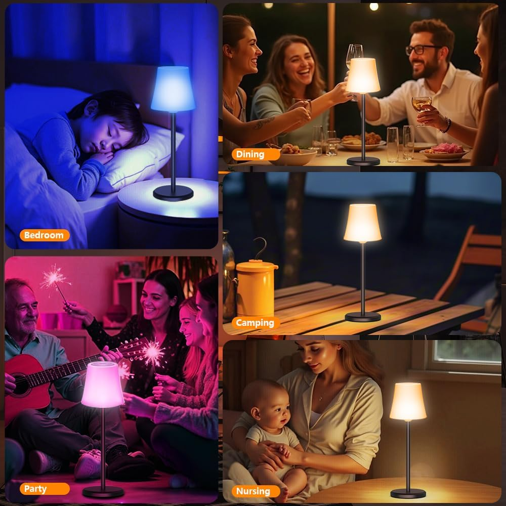 Ainostone LED Table Lamp Wireless Pack of 2 Battery Table Lamp Touch with 3 Colour Temperatures + RGB Continuously Dimmable USB-C Rechargeable IP54 Waterproof for Bedroom Dining Room Outdoor Camping image number 4