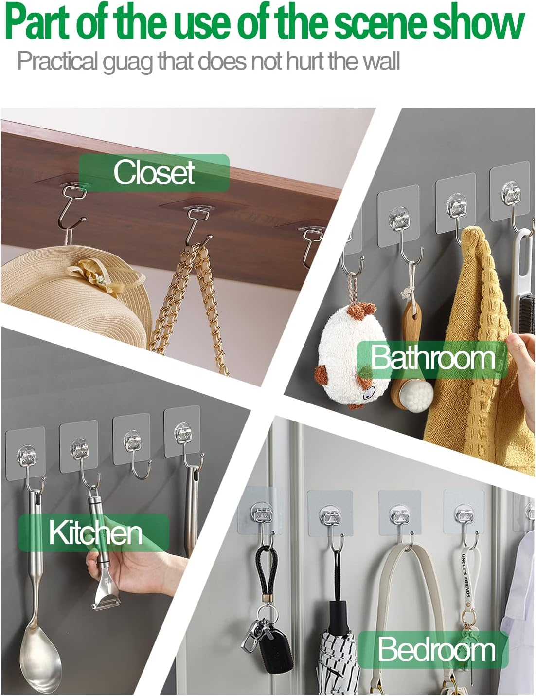 EKE 12 Pack of Large Adhesive Hook Wall Hooks with 40Ib Load Capacity (Max) for Hanging Stainless Steel Towels and Coats, Suitable for Kitchens, Bathrooms, Homes and Offices (12). image number 5