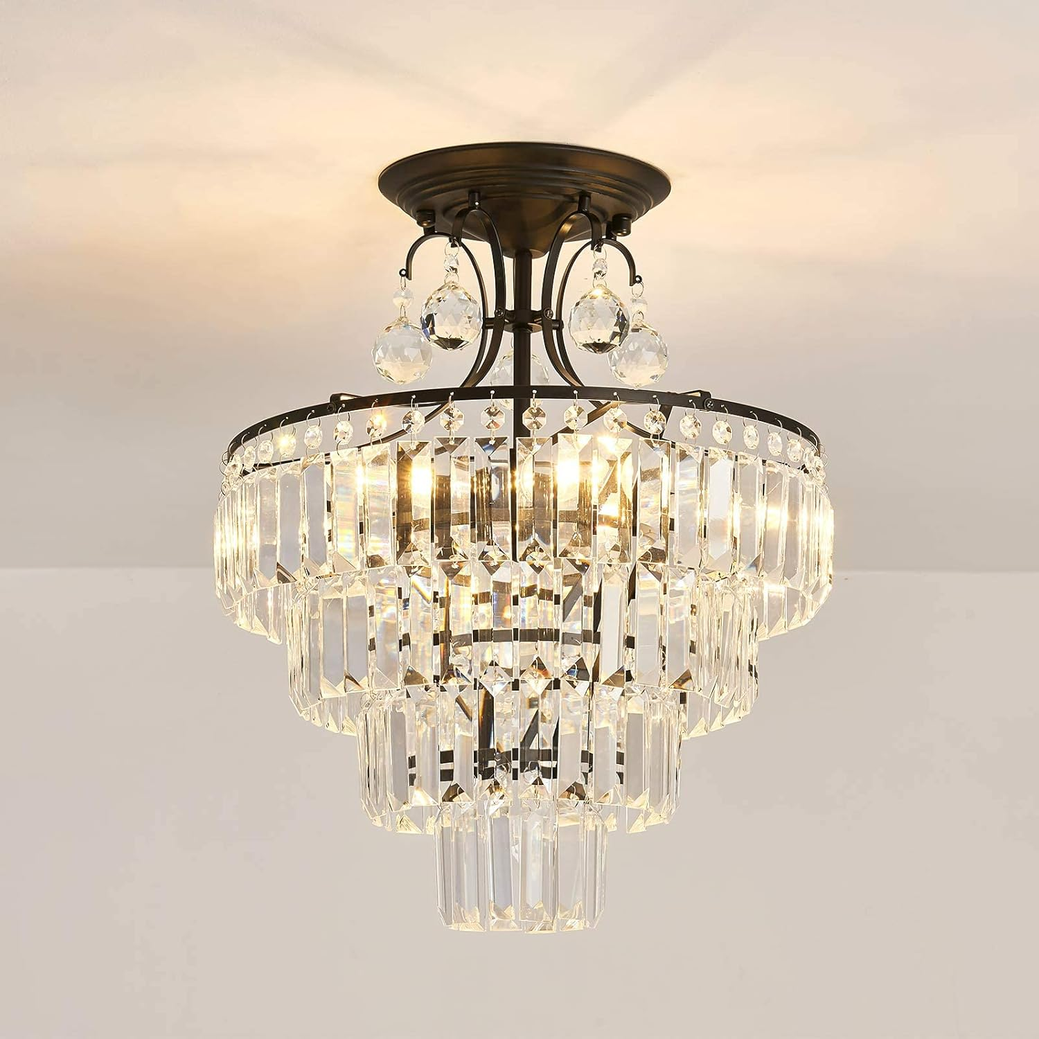 USOR Modern Crystal Ceiling Light D40Cm H50Cm Hanging Pendant Chandelier Staircase Lighting Flush Mount Ceiling Lighting Fixture for Dining Room Living Room Bedroom Entryway Stairwell Bulbs Included image number 4