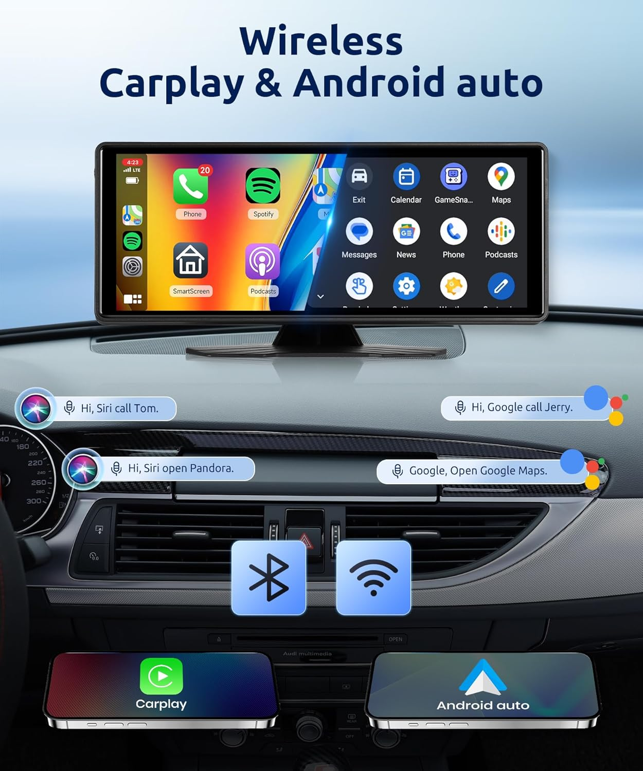 10.26 Inch Wireless Carplay Screen with Backup Camera Car Radio Android Auto Portable Carplay Screen,Rimoody Touchscreen Carplay Screen Bluetooth FM Transmitter Airplay Mirror Link Voice Control image number 5