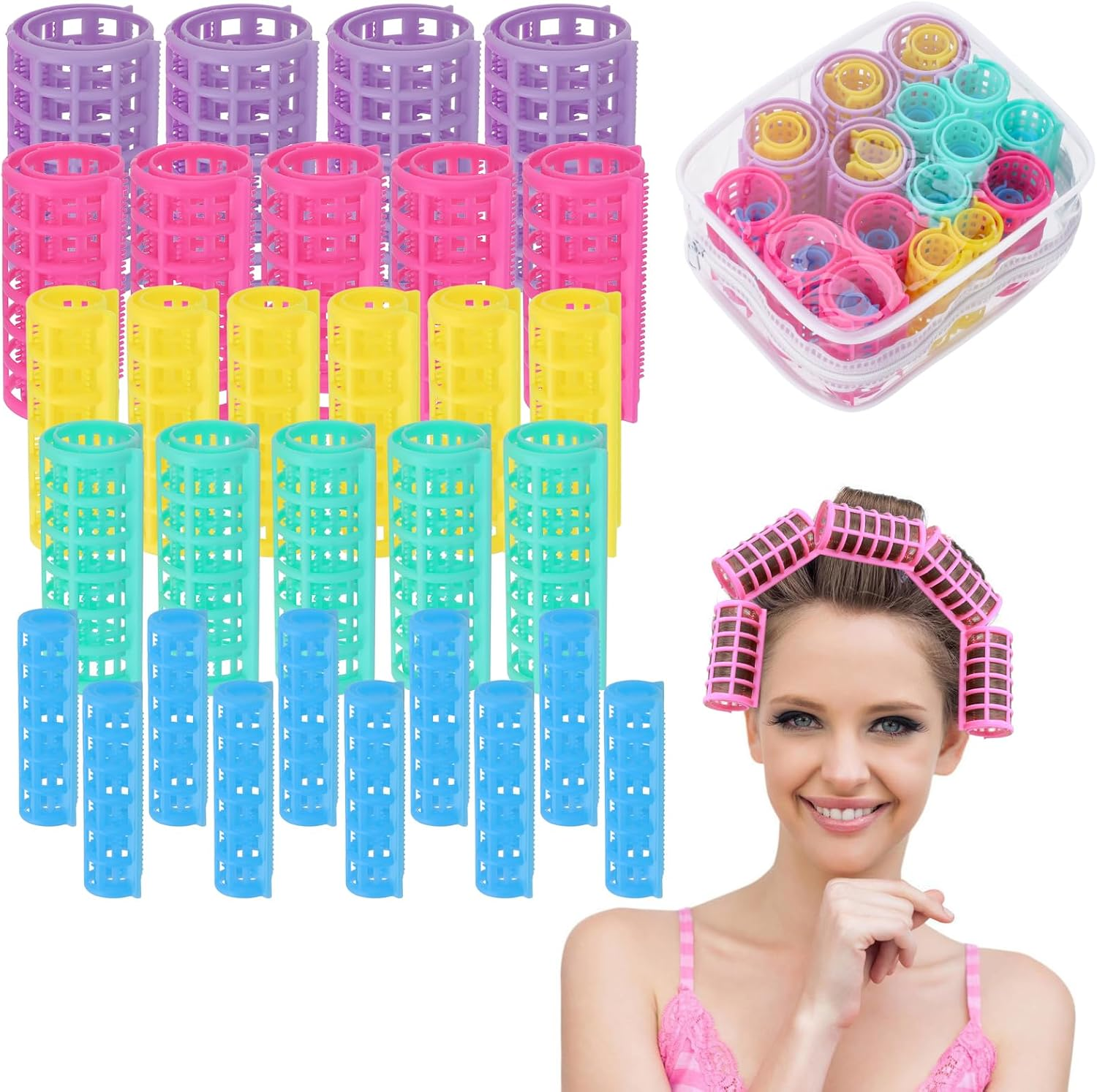 30Pcs Hair Curlers Rollers Set, 5 Sizes Self Grip Hair Rollers No Hair Damaging for Long, Medium Hair, Hair Rollers for Volum, Snap on Hair Curlers for Women Hair Styling (1.5/2/2.5/3/3.5 CM) image number 6
