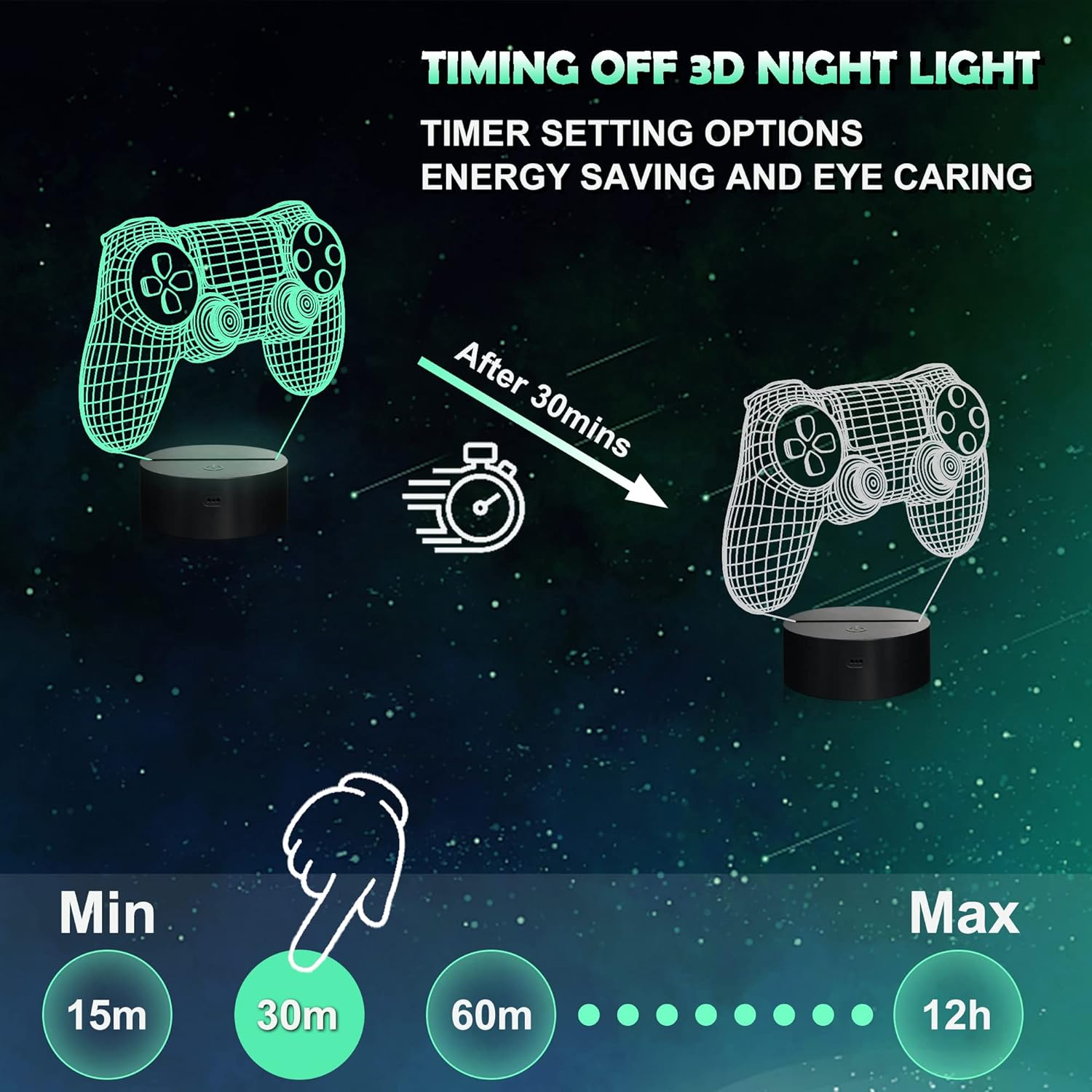 Ammonite Gamepad Night Light, 3D Illusion Game Control Lamp 16 Colors Changing with Remote, Game Room Decor as Xmas Holiday Birthday Gifts for Boys Girls image number 4