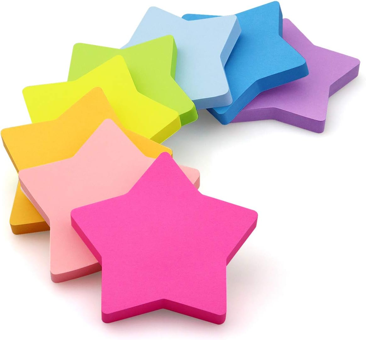 Star Shape Sticky Notes 8 Color Bright Colorful Sticky Pad 75 Sheets/Pad Self-Sticky Note Pads (8 Pads) image number 4