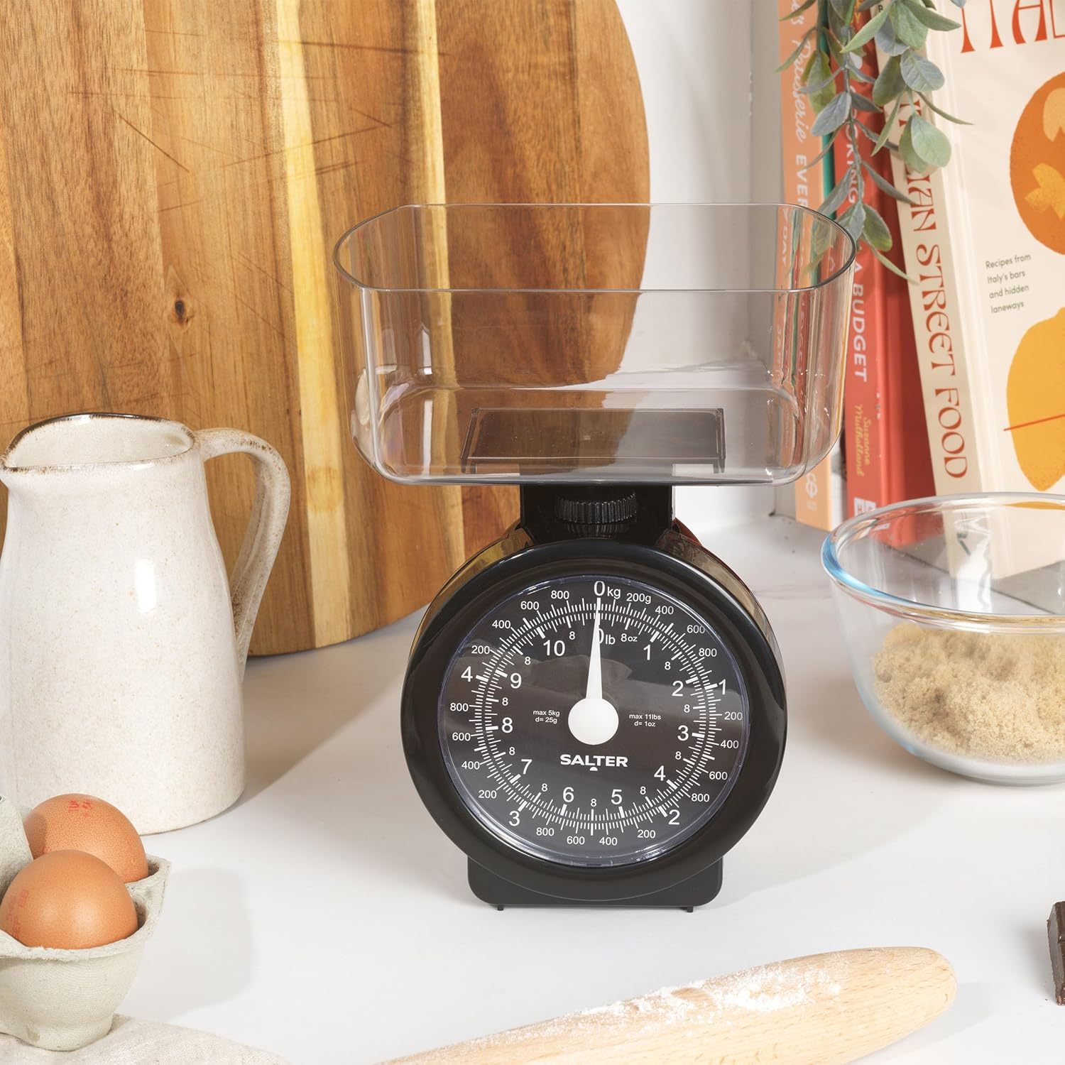 Salter Mechanical Kitchen Scale - Mini Analogue Food Scale, 5Kg Capacity, 1L Dishwasher Safe Detachable Bowl, No Batteries, Scale Fits inside Bowl for Compact Storage, Easy Read Dial, 114 BKCLDR image number 2