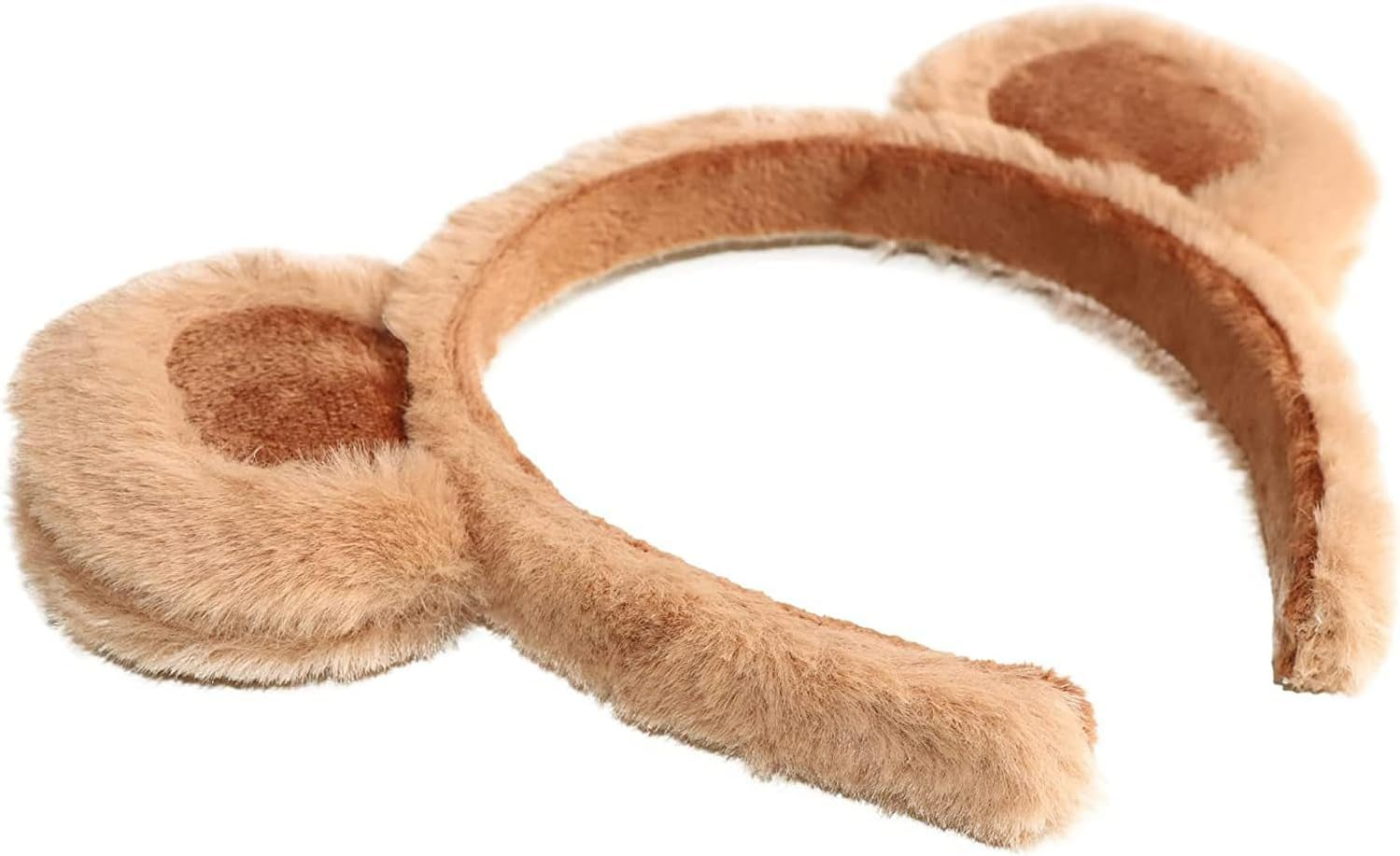OHEETU Brown Bear Ears Headband Fluffy Animal Ear Hairband Soft Plush Headwear for Makeup Halloween Cosplay Costume Parties image number 2