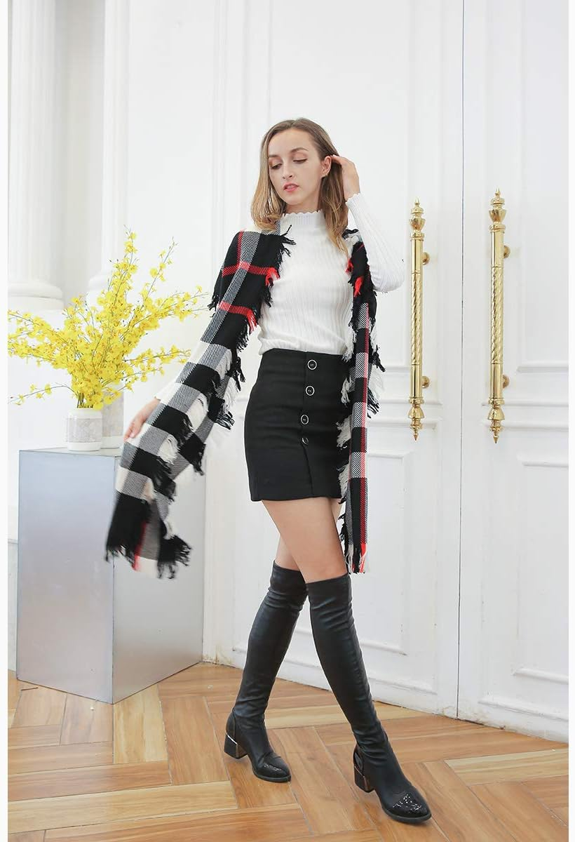 OZWEAR UGG 100% Merino Wool Fringed Scarf Price List (BLACK/CHECK) WS087 image number 2