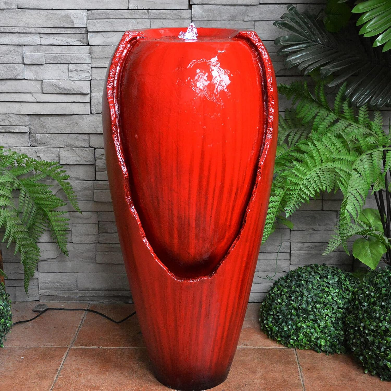 82Cm Broken Jar Water Feature Fountain with LED Light Red