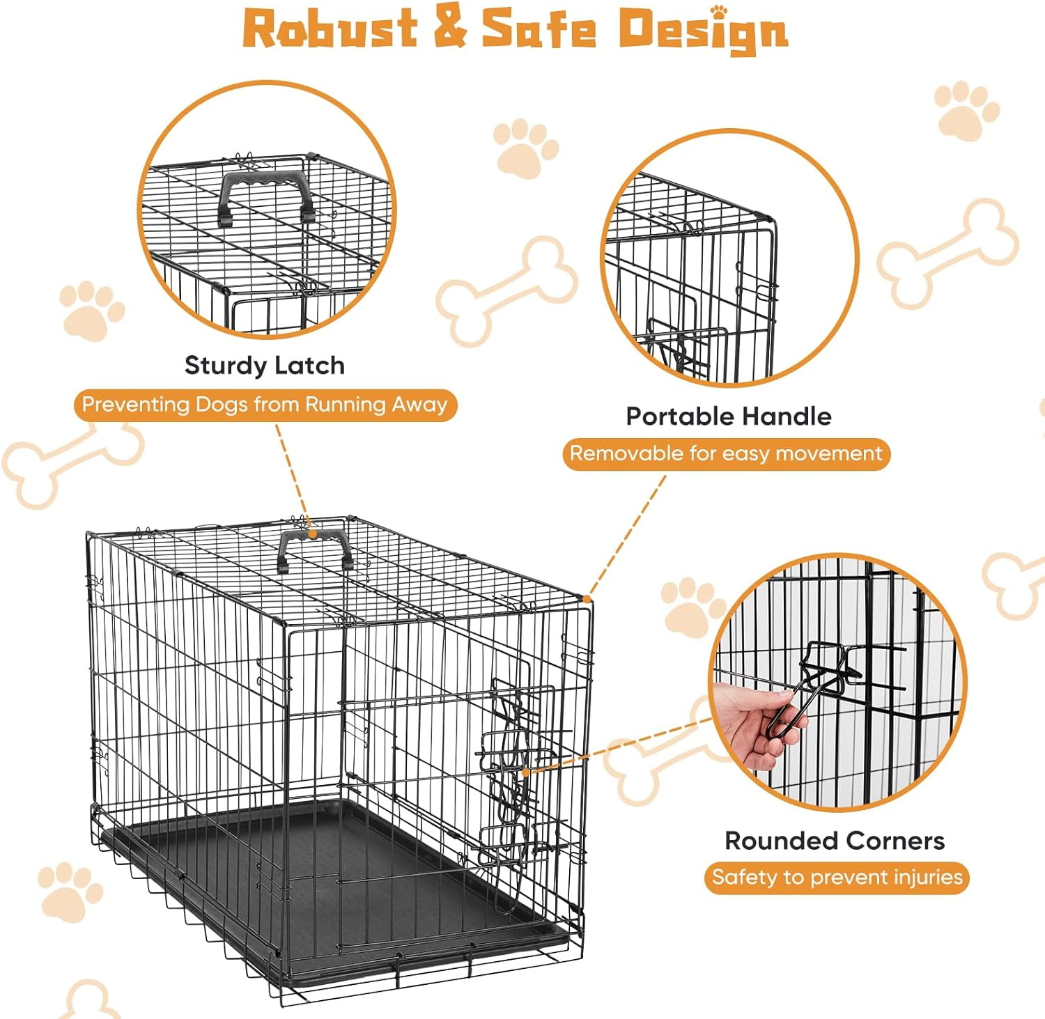 OLIXIS Dog Crate, 36 Inch Medium Double Door Dog Cage with Divider Panel and Plastic Leak-Proof Pan Tray, Folding Metal Wire Pet Kennel for Indoor, Outdoor, Travel image number 2
