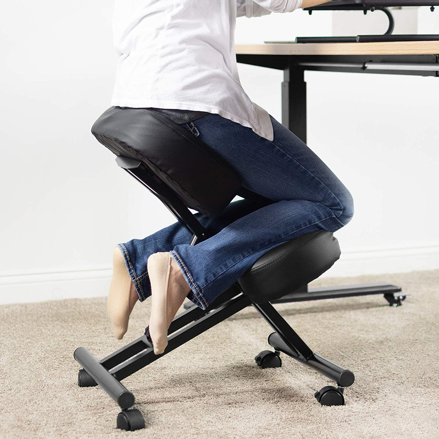 DRAGONN Ergonomic Kneeling Chair, Adjustable Stool for Home and Office - Improve Your Posture with an Angled Seat - Thick Comfortable Cushions image number 6