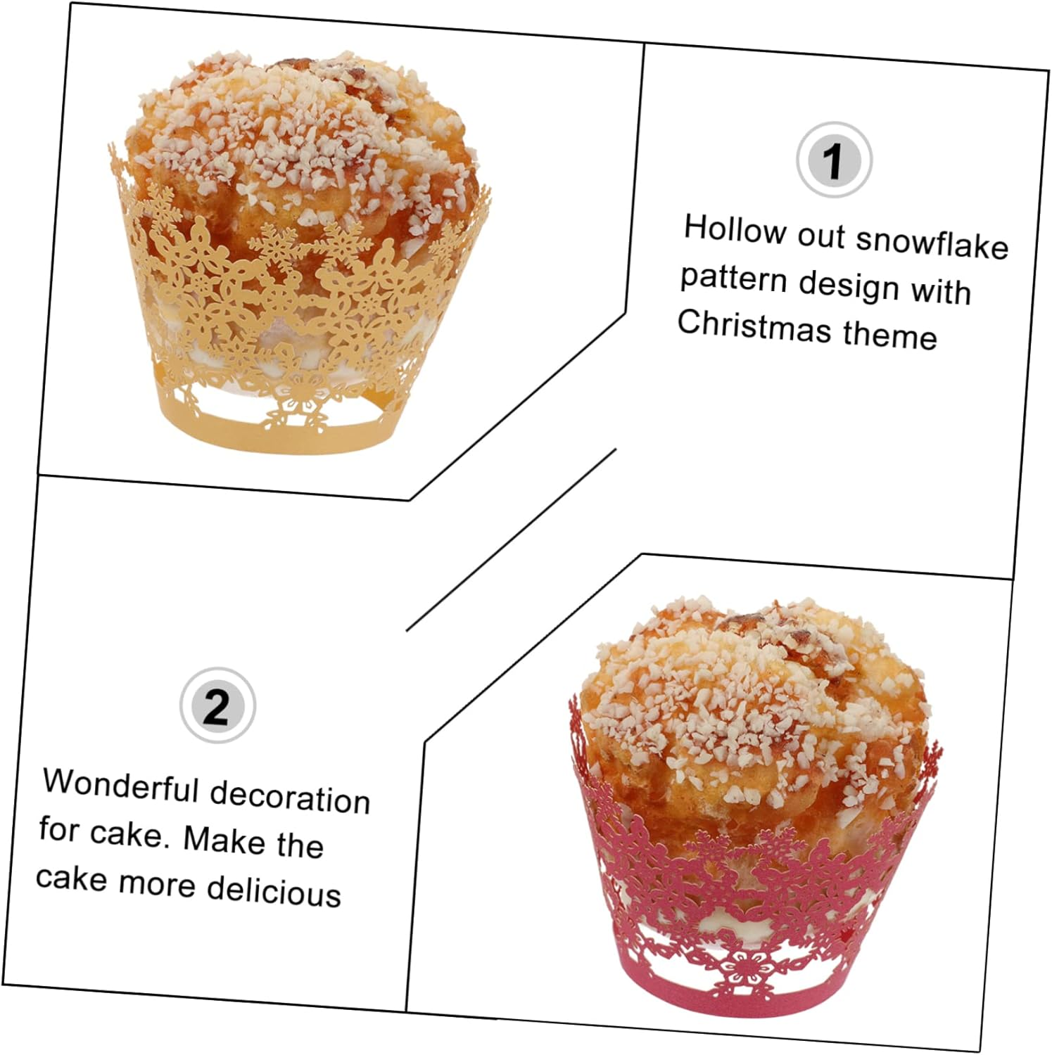 SECFOU 36Pcs Cake Surrounds Christmas Cake Wrapper Paper Cups Snowflake Baking Liner for Theme Parties image number 4