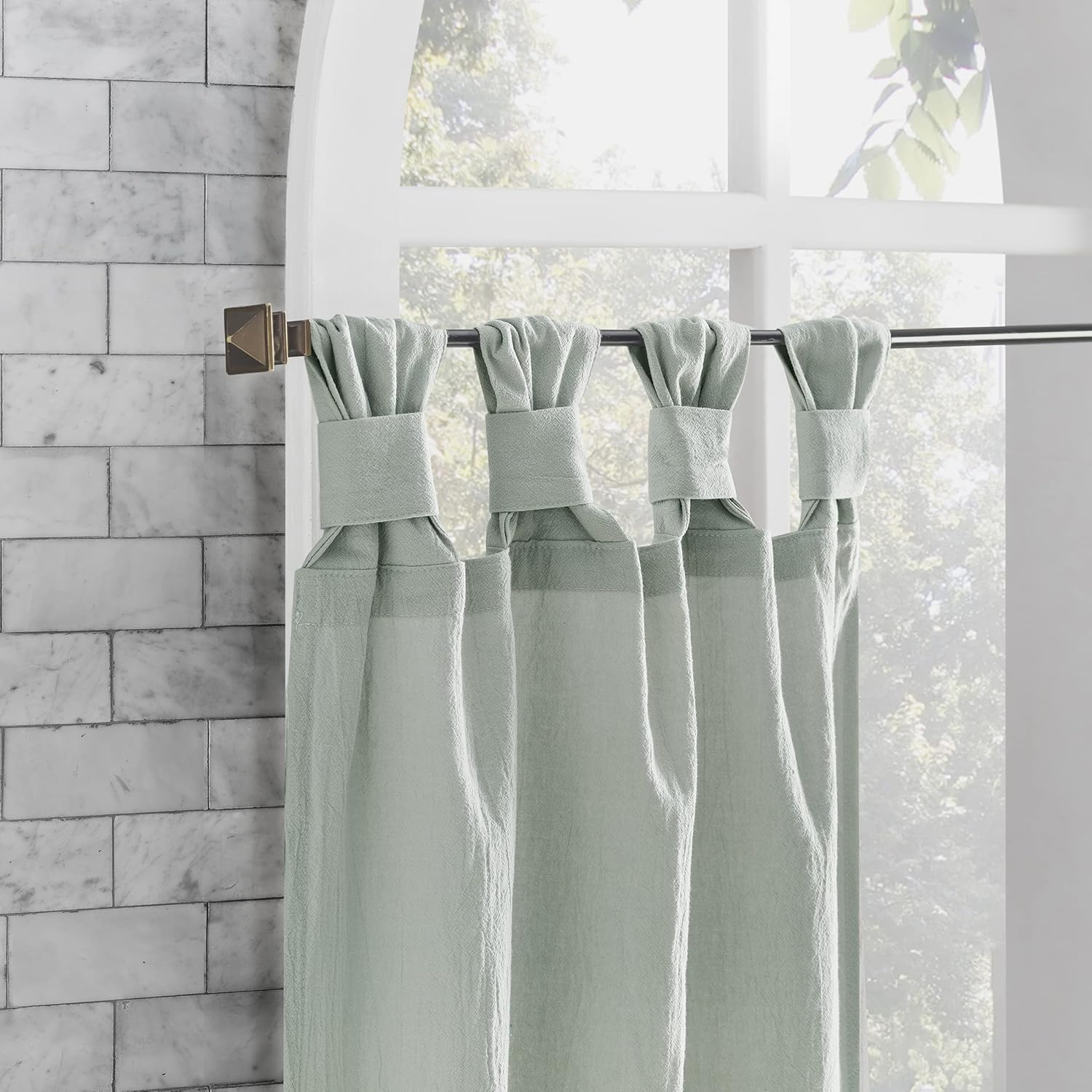 Archaeo Washed Cotton Small Window Twist Tab Cafe Curtains, 52" X 45", Seafoam Green image number 2