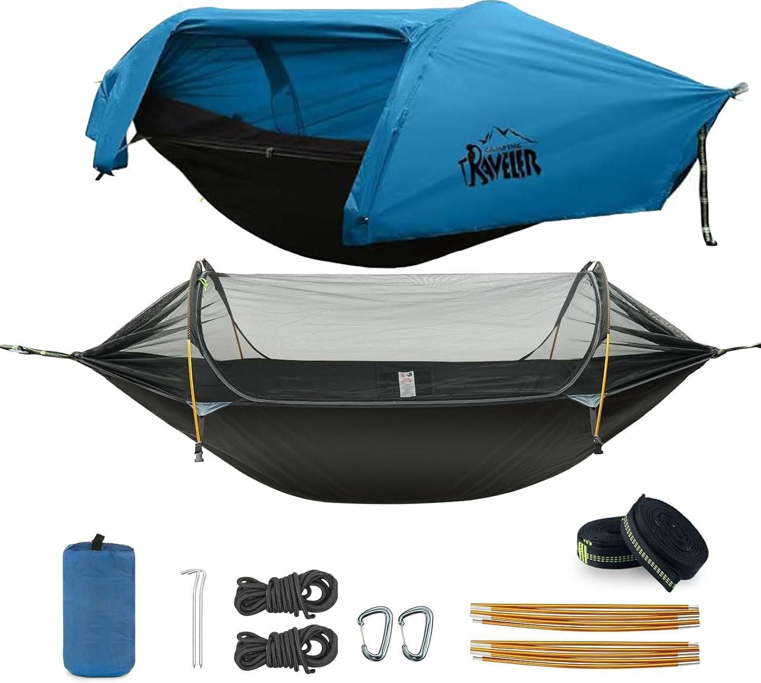 APEXORIGIN Camping Hammock, Portable Single & Double Hammock Tent with Mosquito Net & Rainfly,3 in 1 Waterproof Lightweight Portable Sleeping Hammock Bug,Suitable for Outdoor Courtyards(Blue)