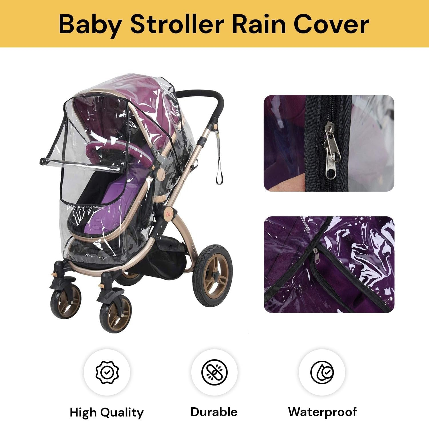 Universal Stroller Rain Cover for Pushchair, Pram Rain Cover with Convenient Window Opening & Transparent Enhanced Waterproof for Pram Snow Wind, Fits Most Prams Baby Bugg image number 5