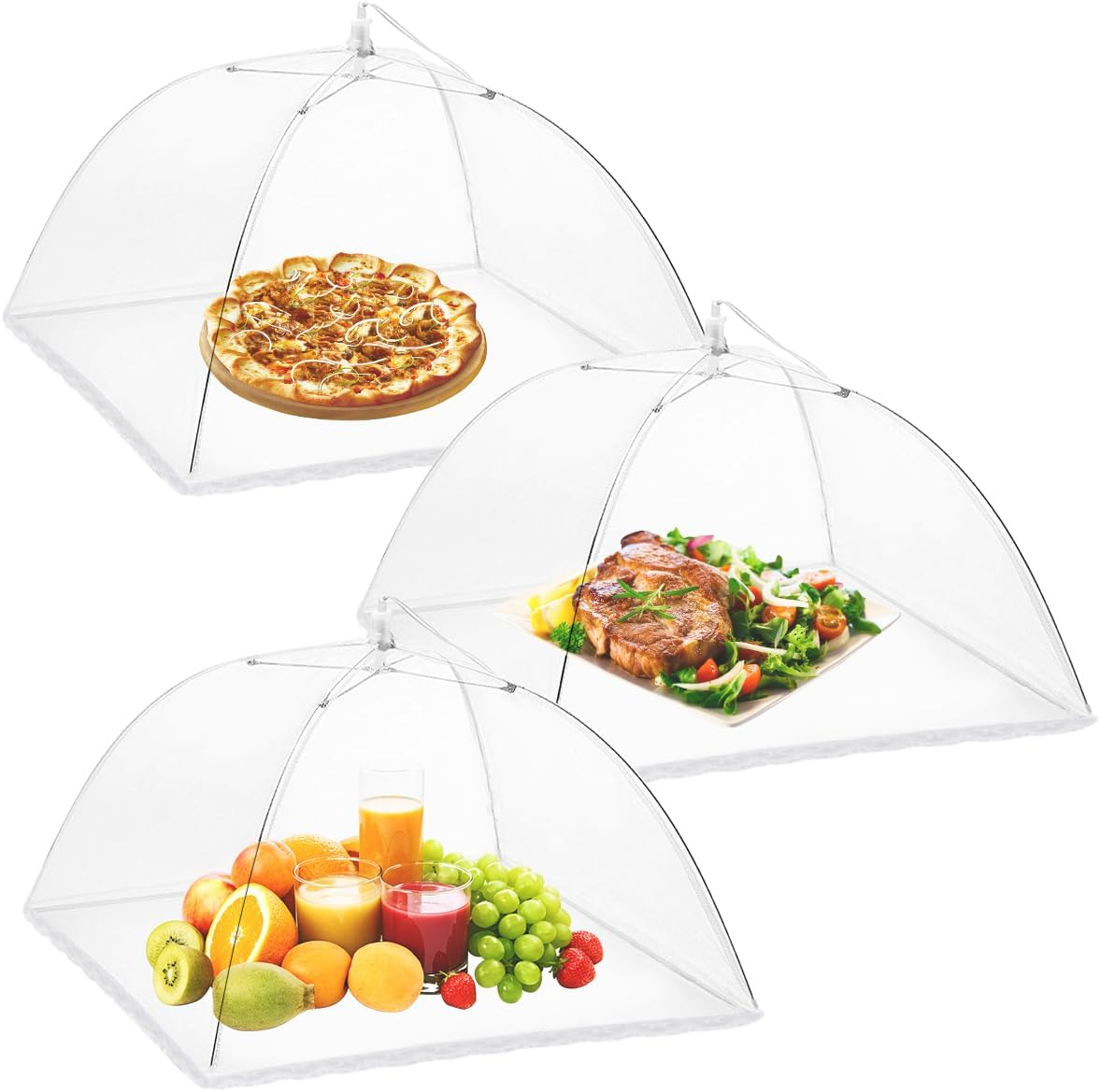Onarway 3 Pack Food Serving Tents 14 Inch Pop-Up Encrypted Mesh Food Covers, Keep Flies Bugs Mosquitoes Away, Fine Net Screen Umbrella for Outdoors, Parties Picnics, Bbqs, Reusable and Collapsible image number 6