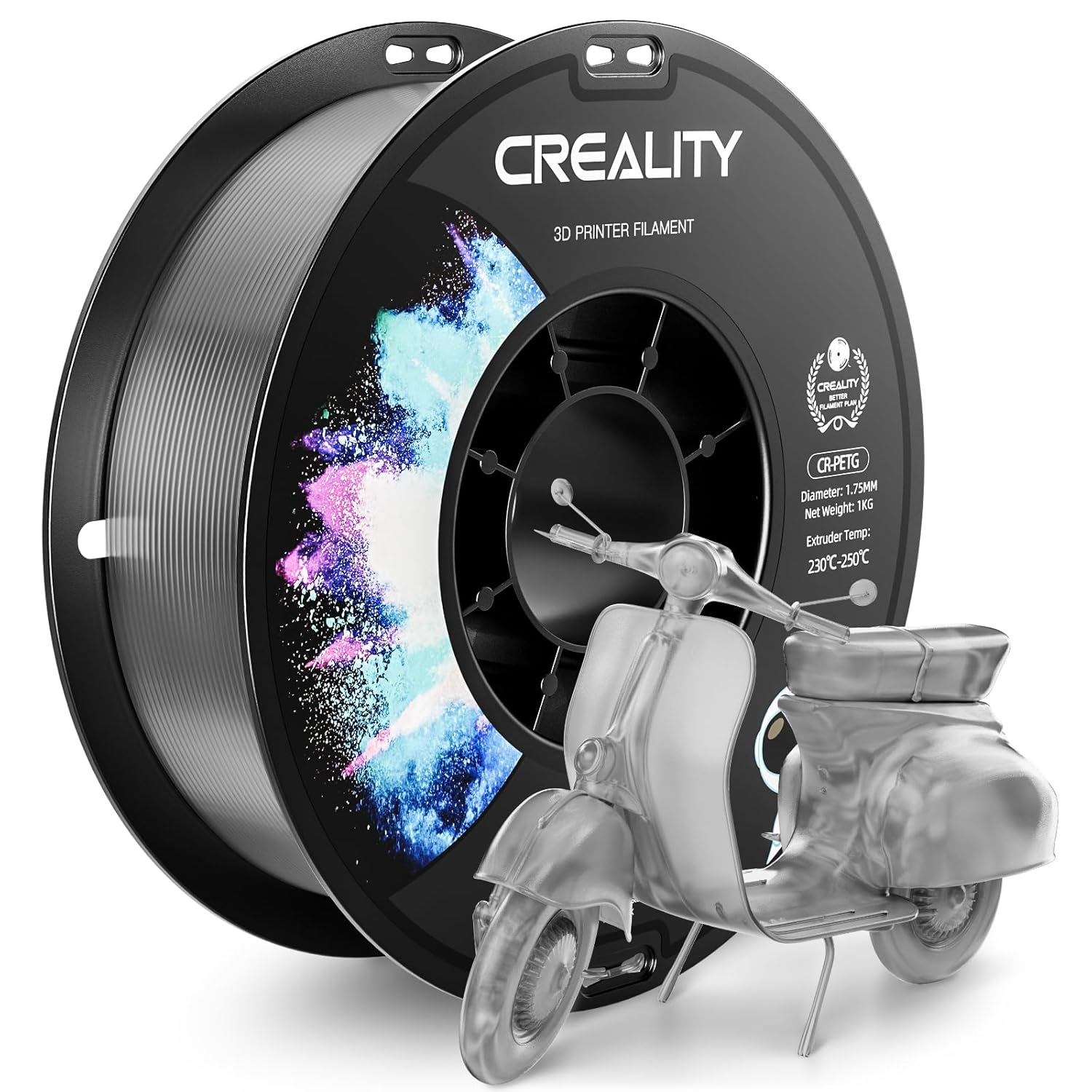 CREALITY PETG Filament 1.75Mm 3D Printer Filament, 2Kg (4.4Lb) Neatly Wound Spool, Dimensional Accuracy &plusmn;0.03Mm, 2024 Latest Batch, Fit for Most FDM 3D Printers, Black (2-Pack)
