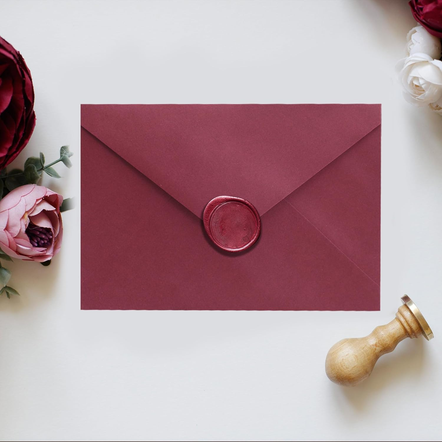 Burgundy A7 V-Flap Envelopes 5 X 7 Inch, 50 Pack, 120Gsm Paper for Christmas Cards, Valentines, Invitations, Wedding, Personalized Gifts, Postcards image number 3
